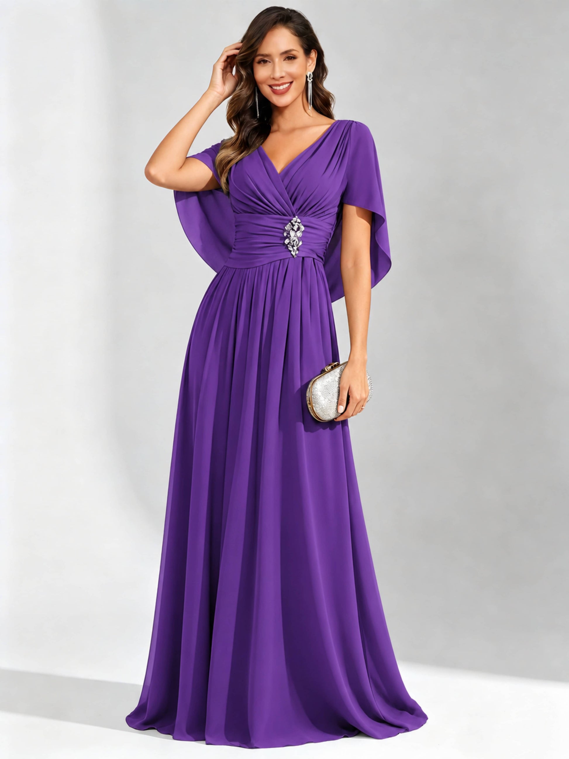 Long Chiffon Dressy Mother of The Bride Dresses with Cape