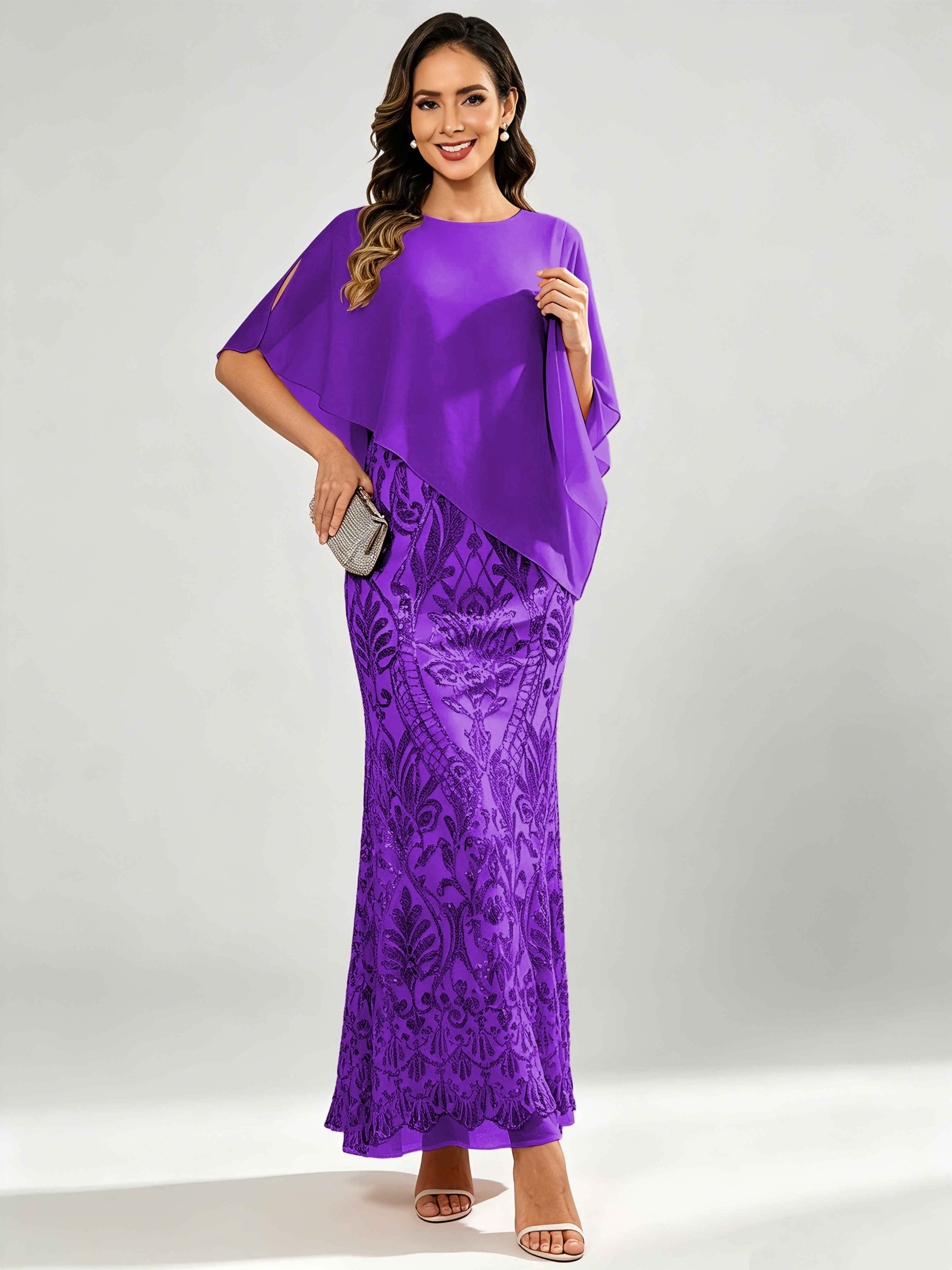 Mermaid Sequin Mother of The Bride Dress with Chiffon Cape