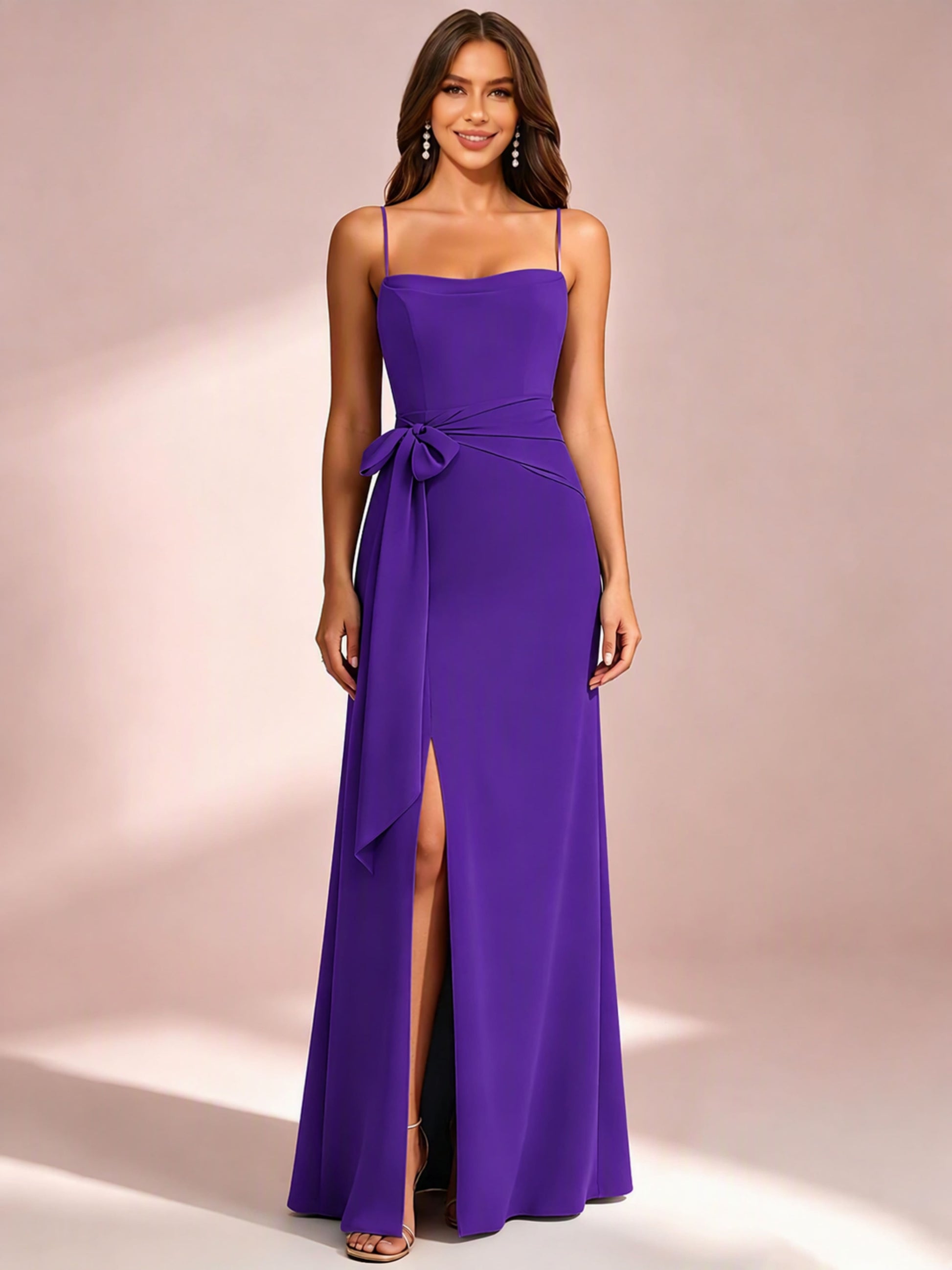 Spaghetti Straps Chiffon Bridesmaid Dress for Wedding with Belt