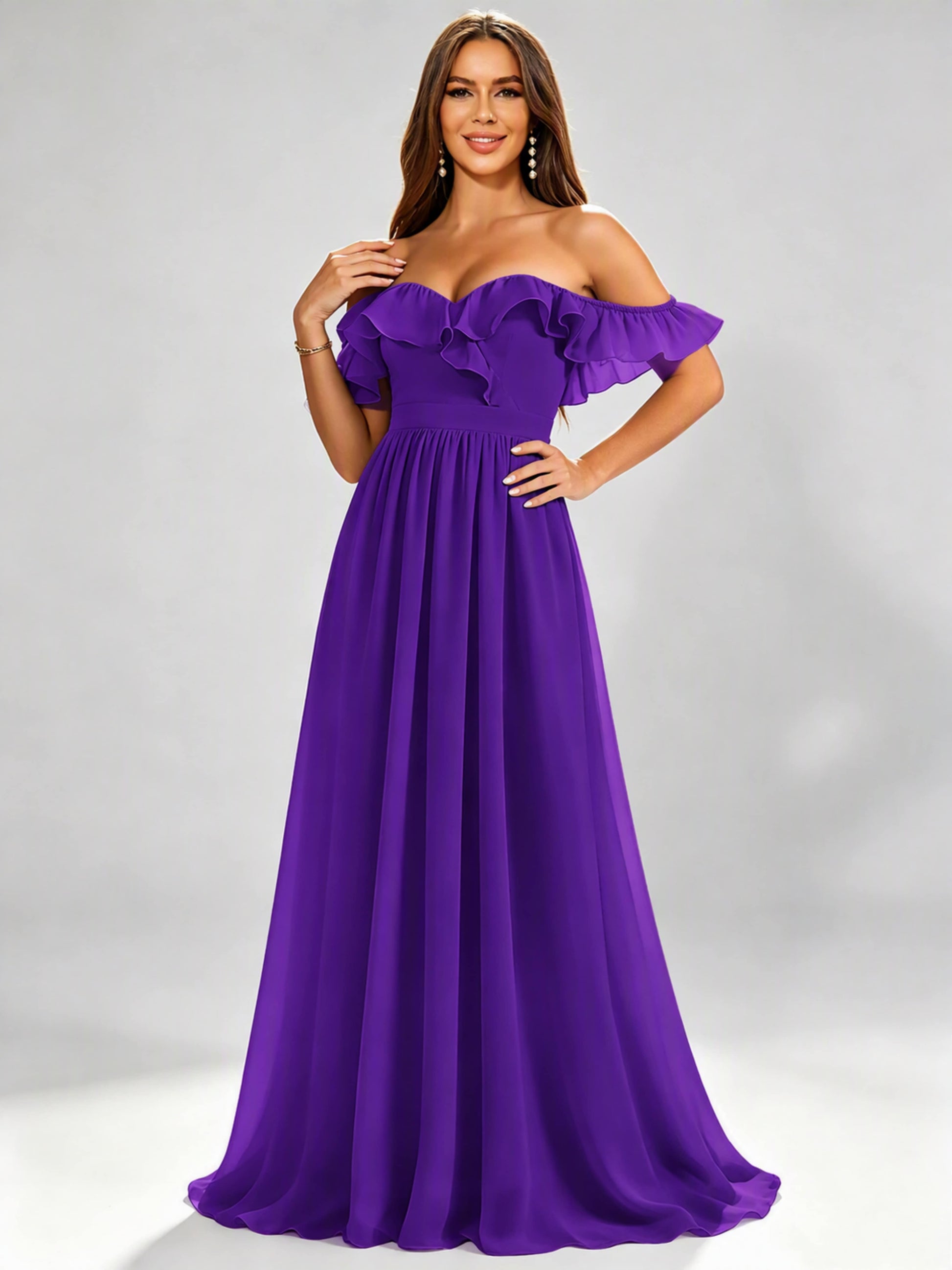Off The Shoulder Ruffle Bridesmaid Dress Formal Evening Dresses