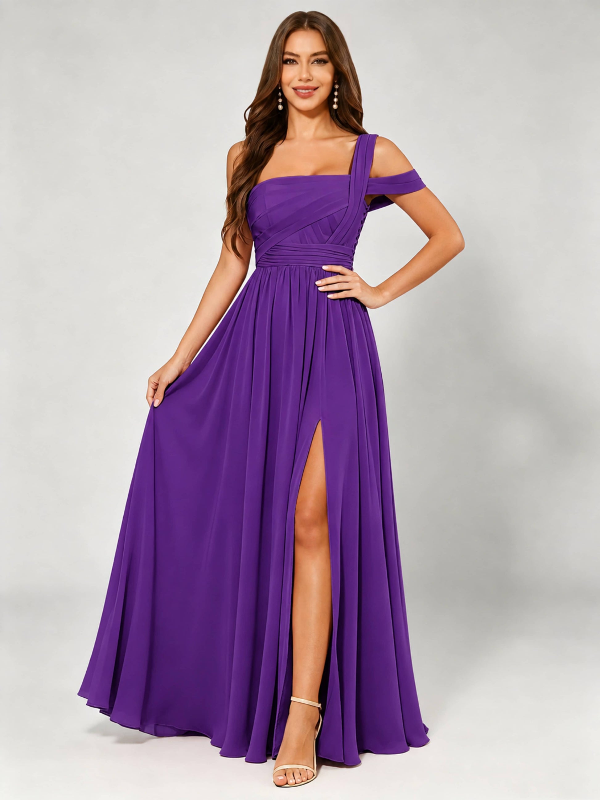 One Shoulder Chiffon Pleated Bridesmaid Dresses for Wedding