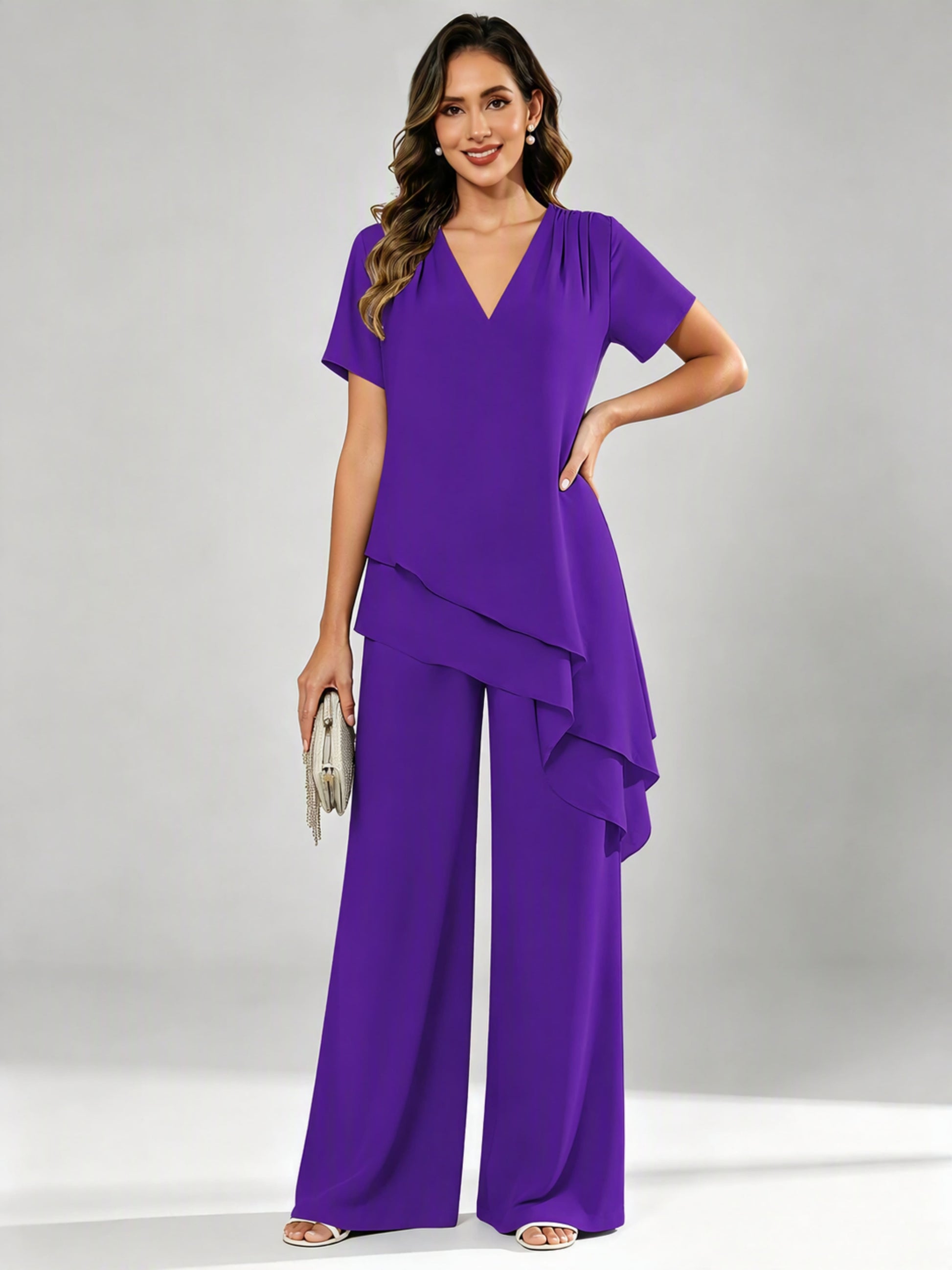 Chiffon 2 Pieces Dressy Mother of The Birde Pant Suits