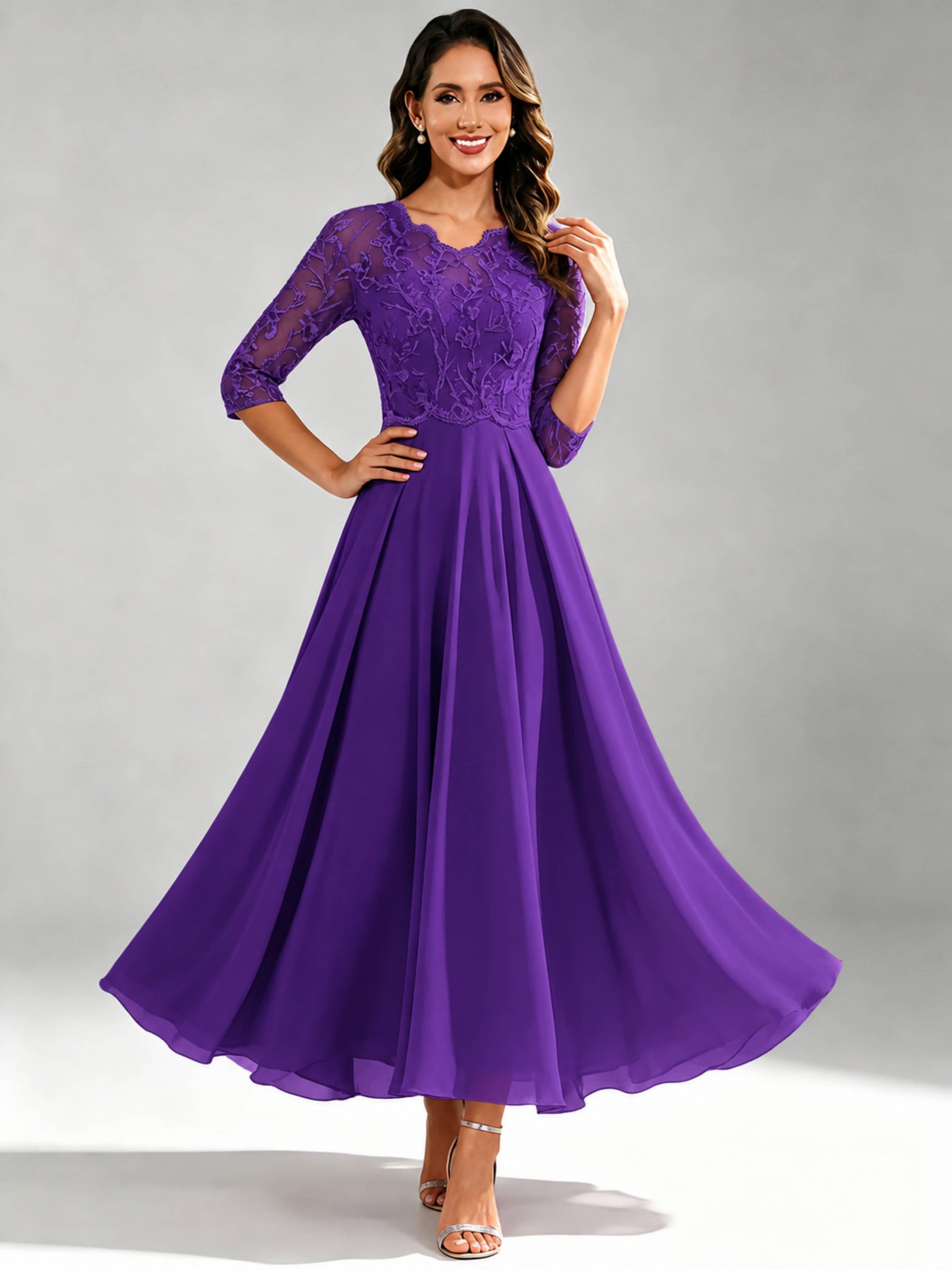 Lace Appliques Chiffon Dressy Mother of The Bride Dresses