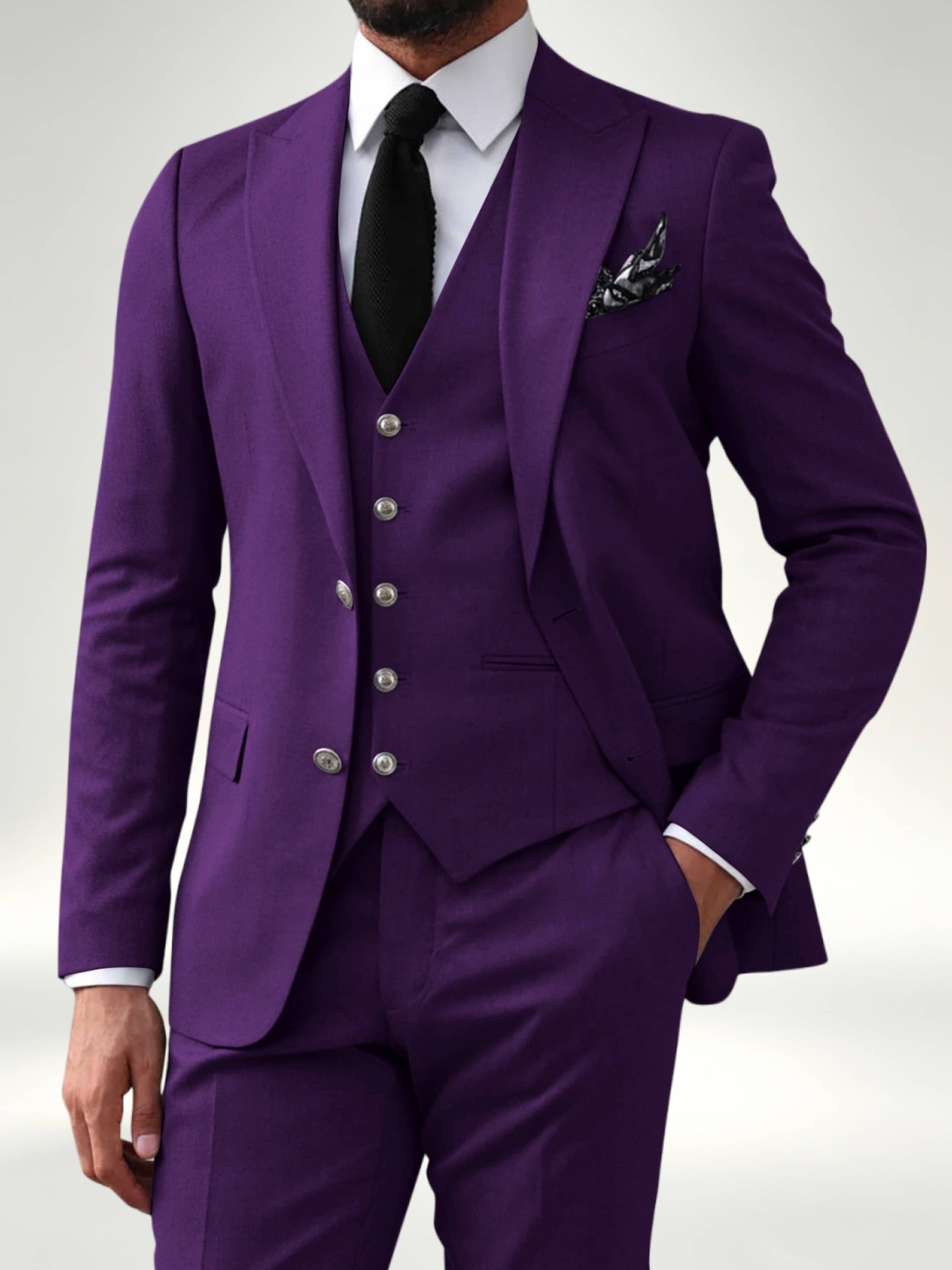 Elegant Men's 2 Button Solid 3 Pieces Formal Wedding Suits