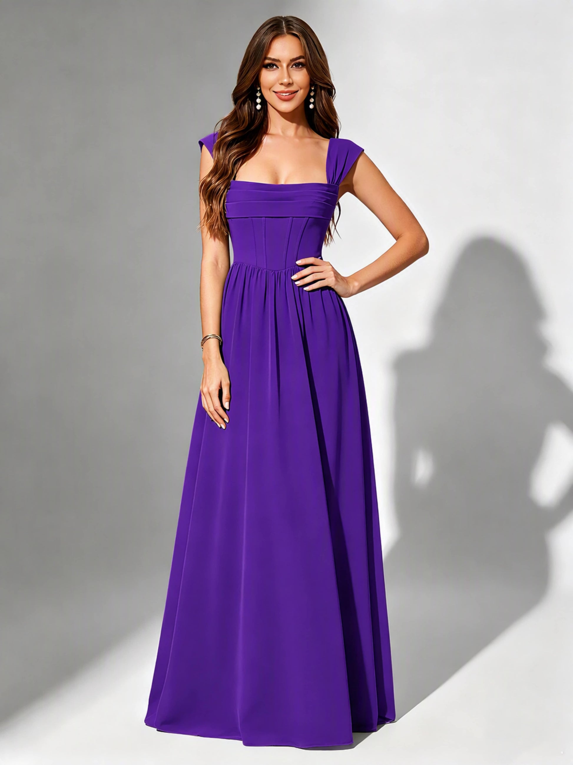 Square Neck Chiffon Bridesmaid Dress Corset Formal Gown
