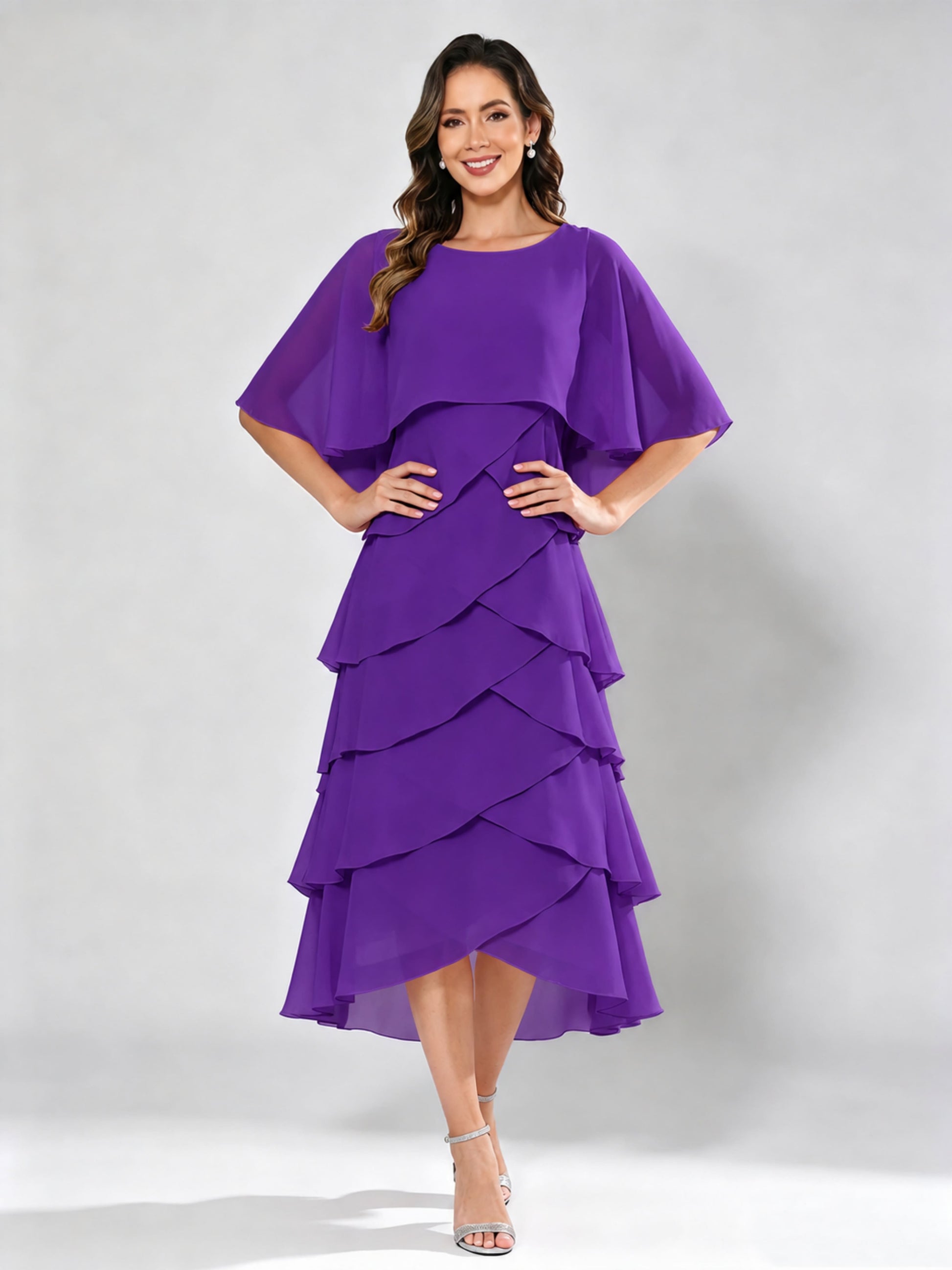 Chiffon Tiered Mother of The Bride Dress for Women Wedding