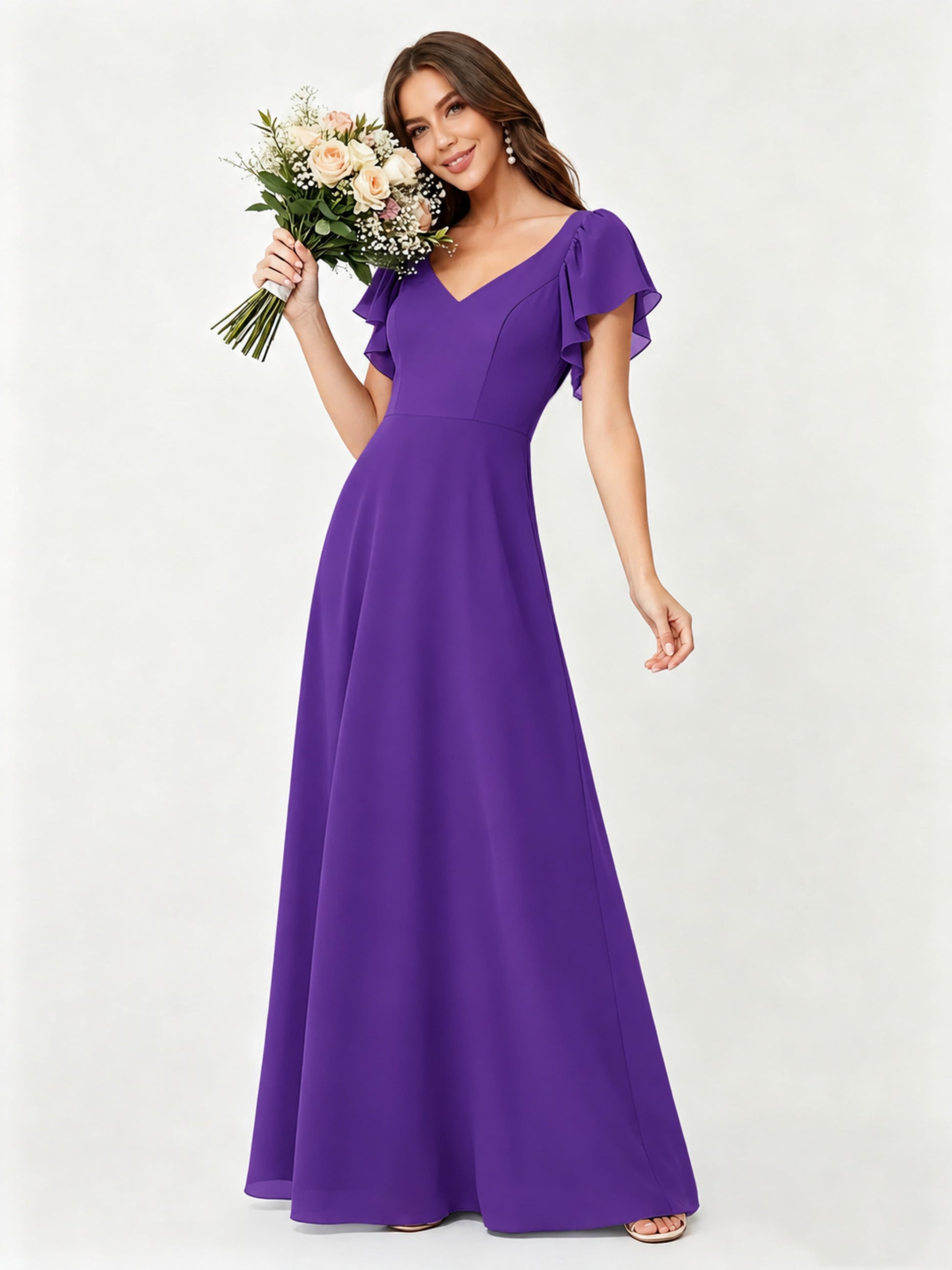 Ruffle Sleeve Chiffon Bridesmaid Dresses for Women Wedding