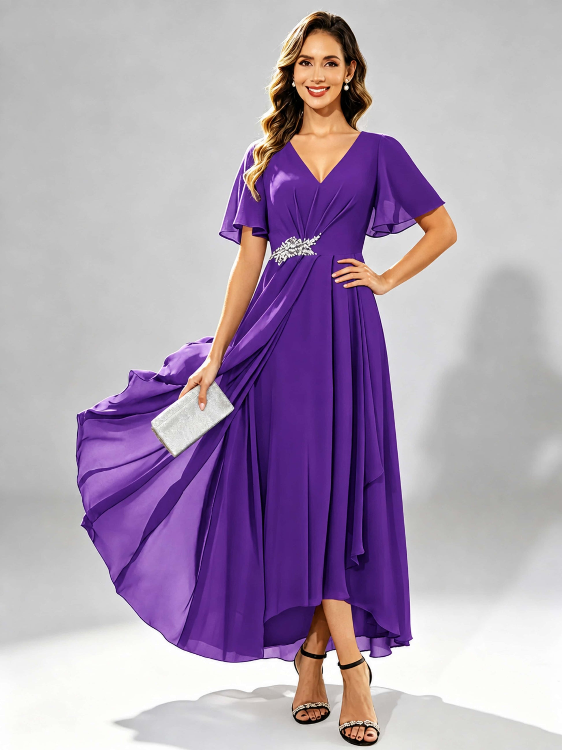 Chiffon High Low Tiered Mother of The Bride Dresses for Wedding