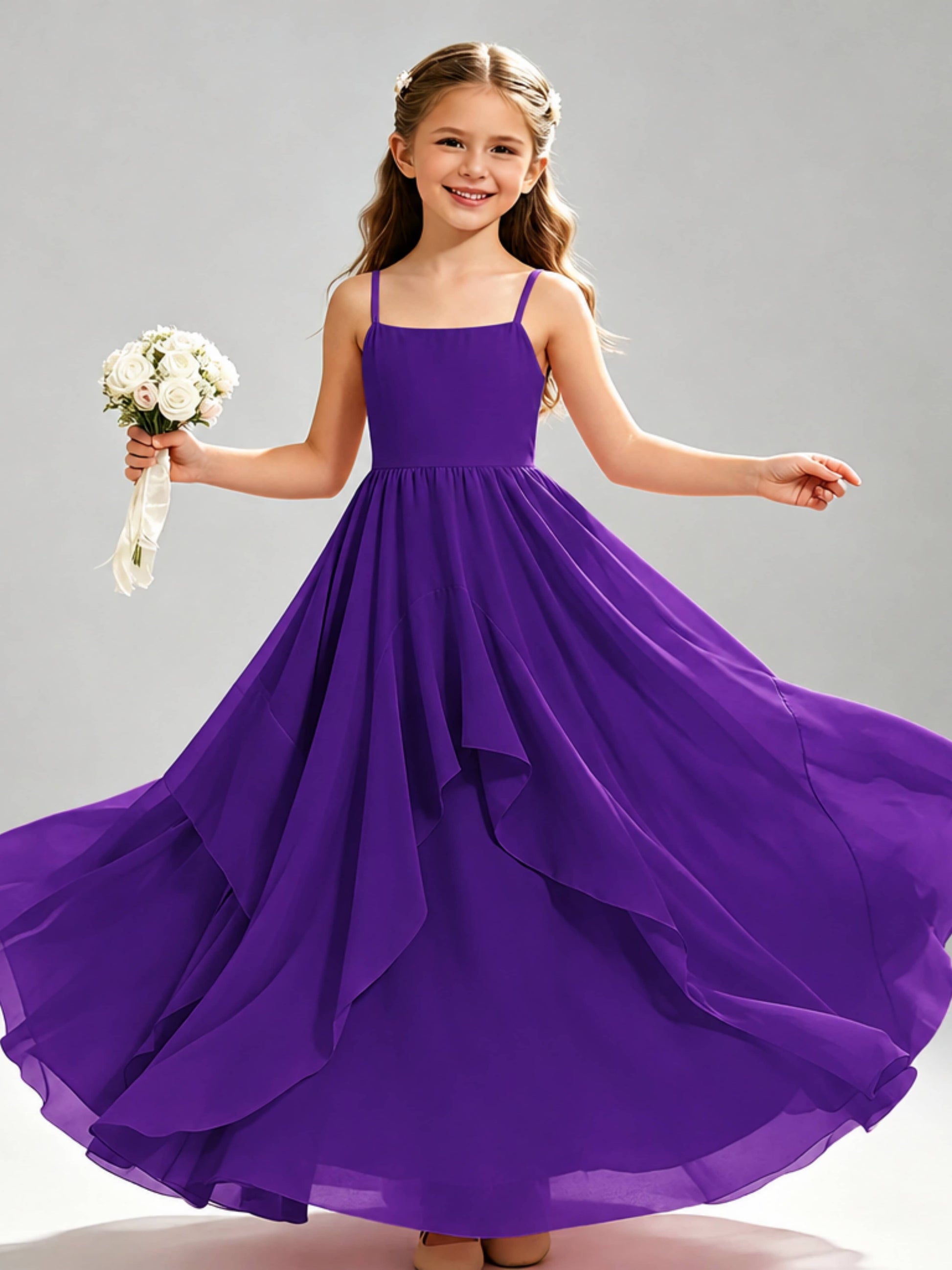 A-Line Spaghetti Straps Ruffle Junior Bridesmaid Dresses