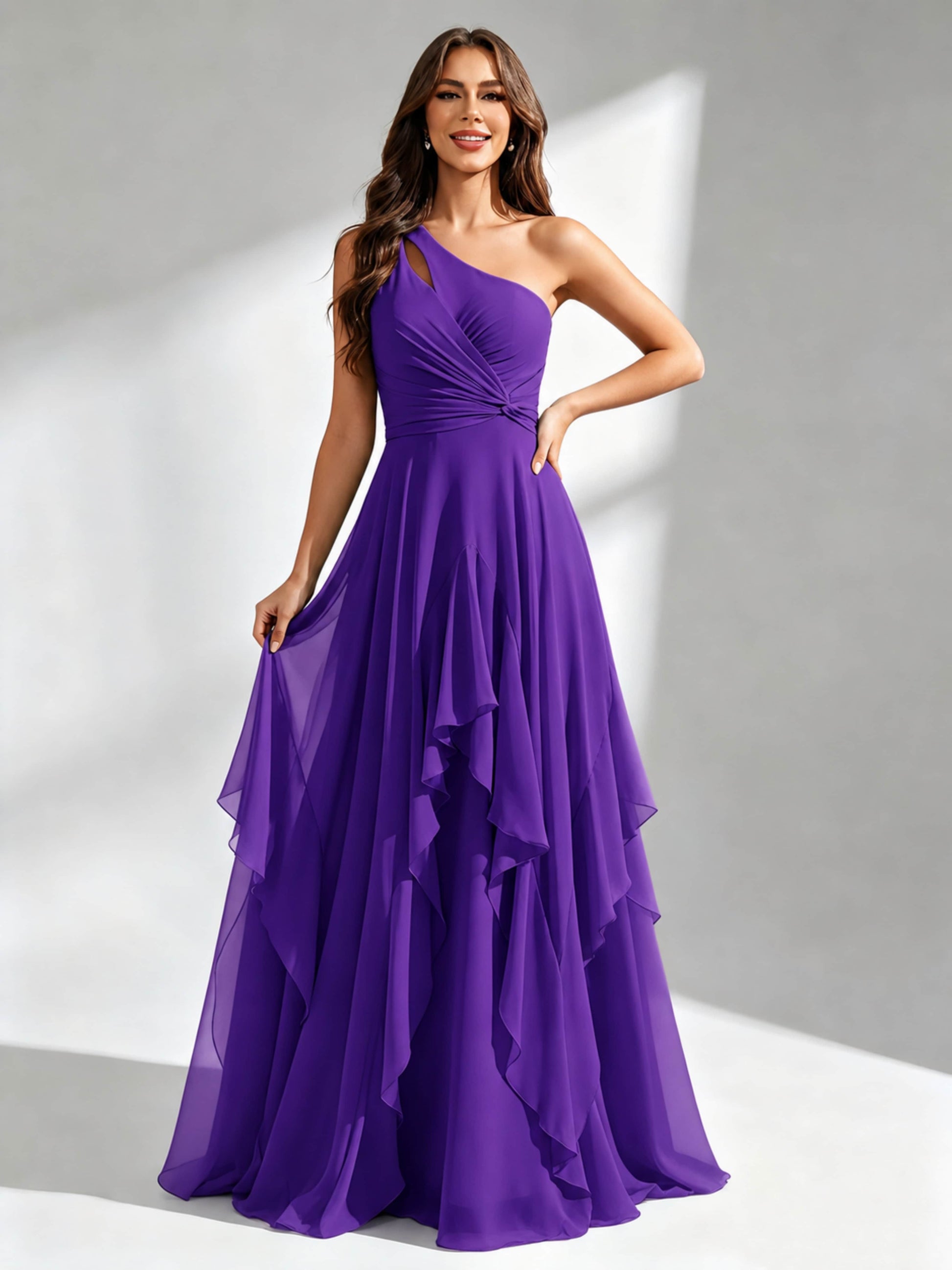 One Shoulder Ruffle Bridesmaid Dresses Formal Evening Gown