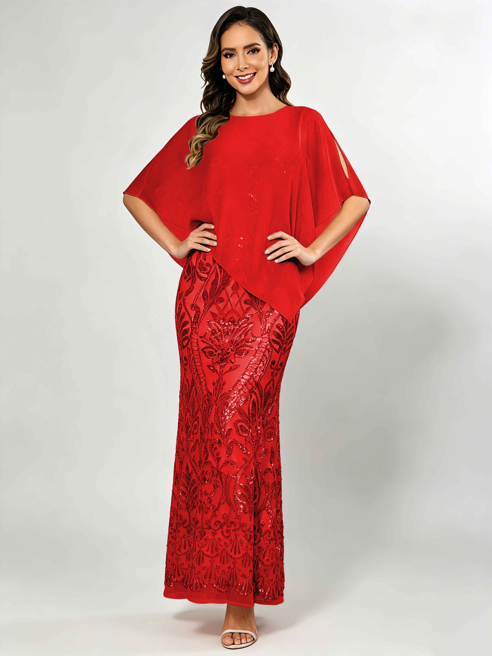 Mermaid Sequin Mother of The Bride Dress with Chiffon Cape