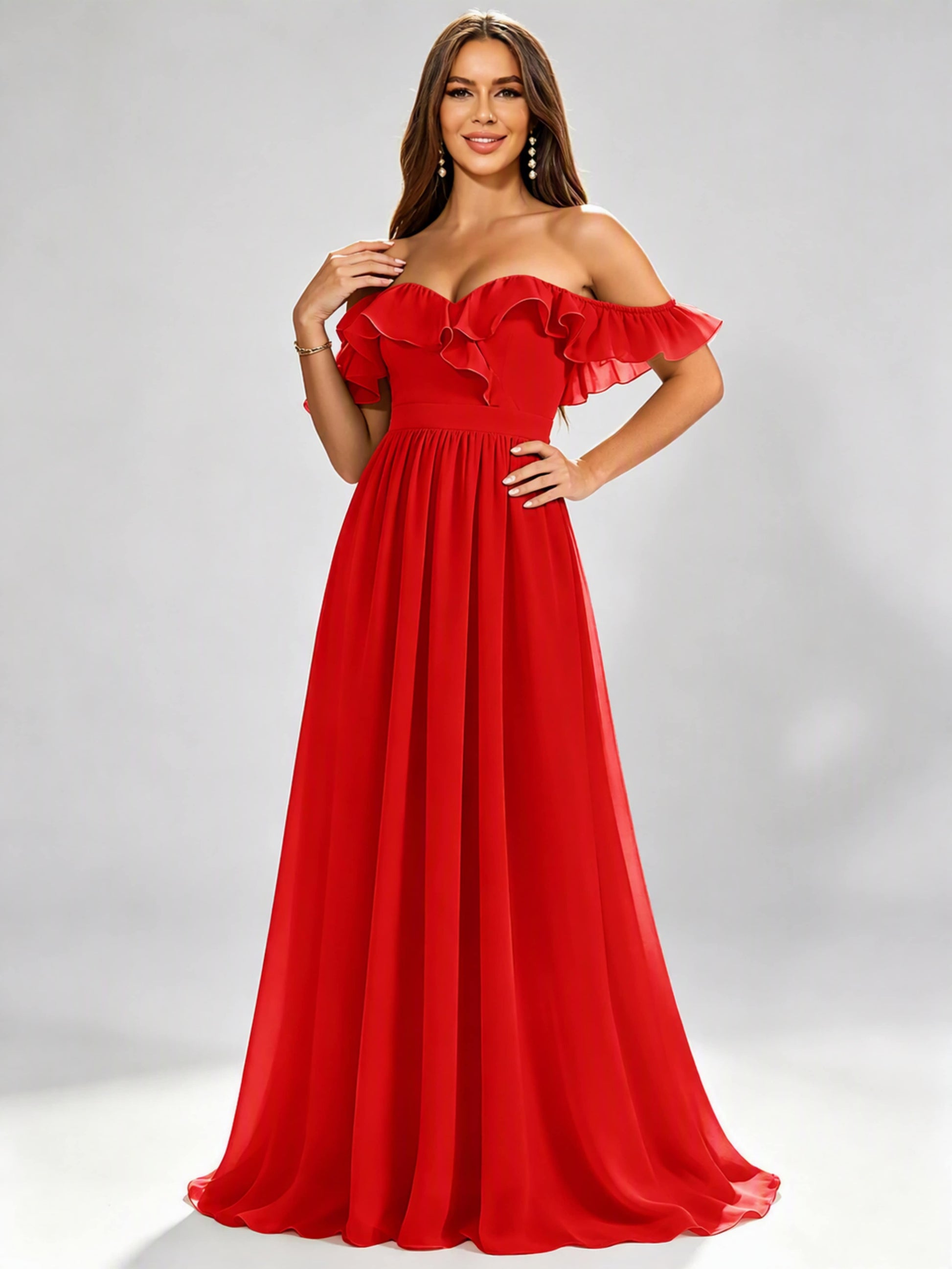 Off The Shoulder Ruffle Bridesmaid Dress Formal Evening Dresses