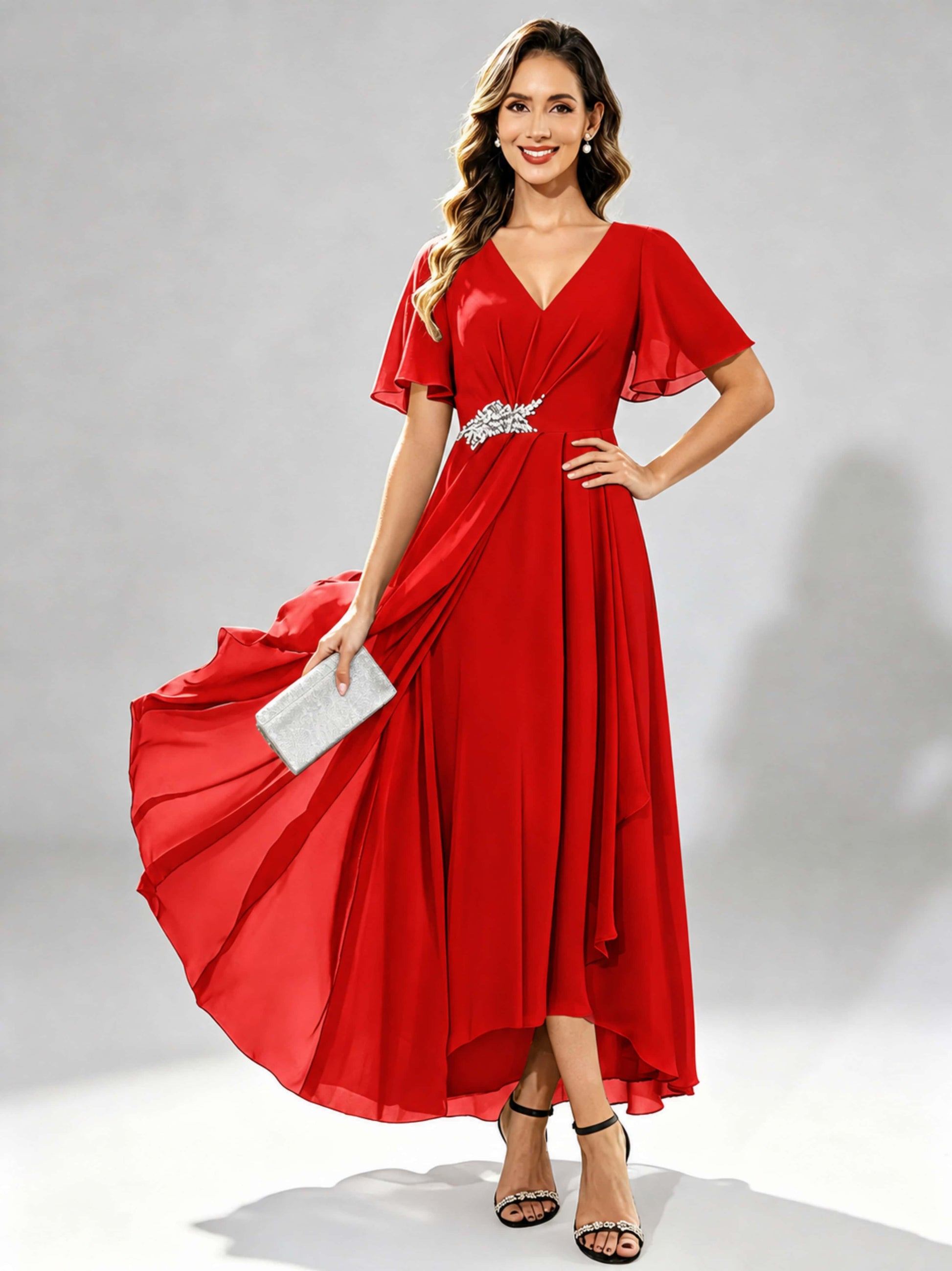 Chiffon High Low Tiered Mother of The Bride Dresses for Wedding