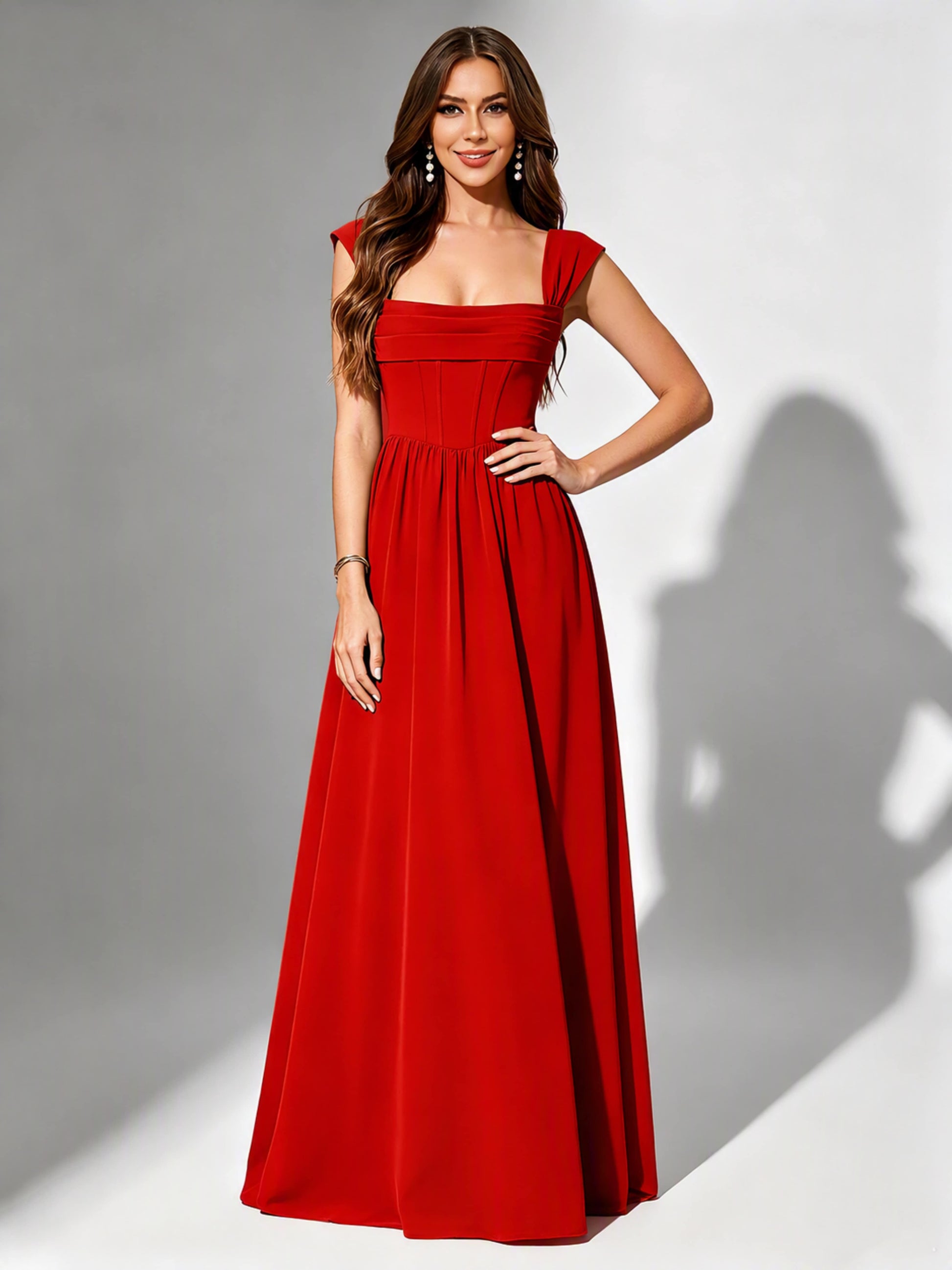 Square Neck Chiffon Bridesmaid Dress Corset Formal Gown
