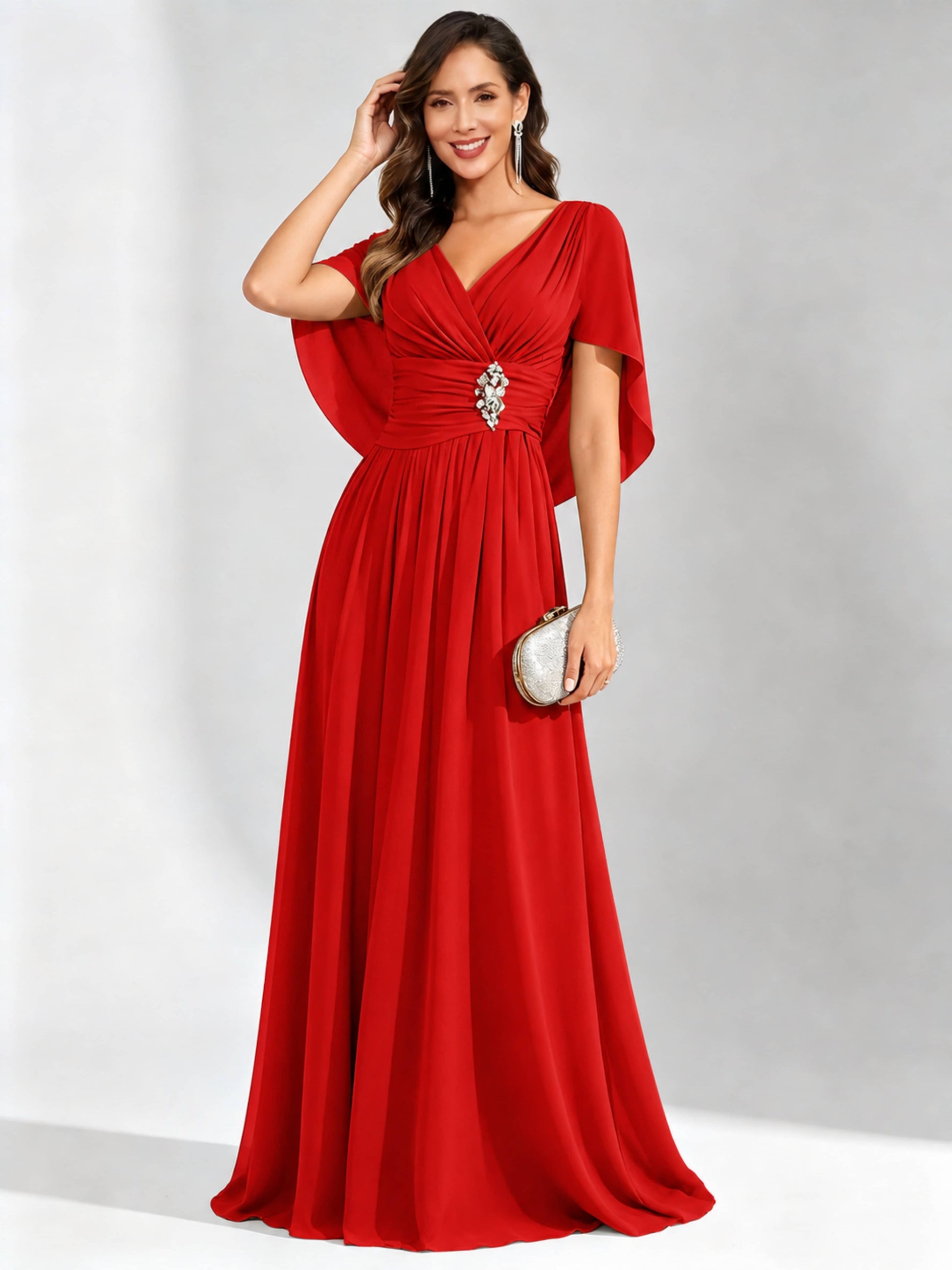 Long Chiffon Dressy Mother of The Bride Dresses with Cape
