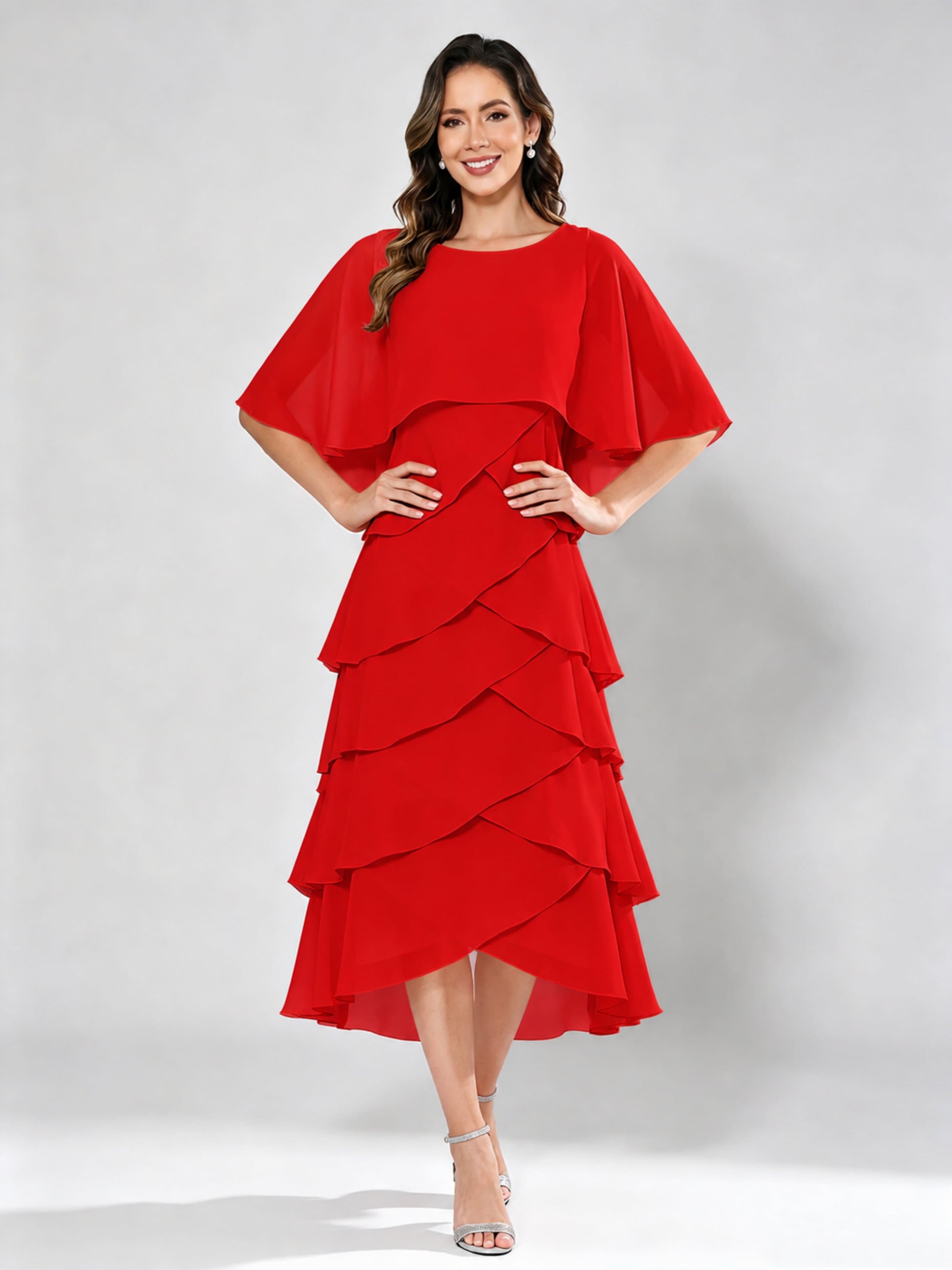 Chiffon Tiered Mother of The Bride Dress for Women Wedding