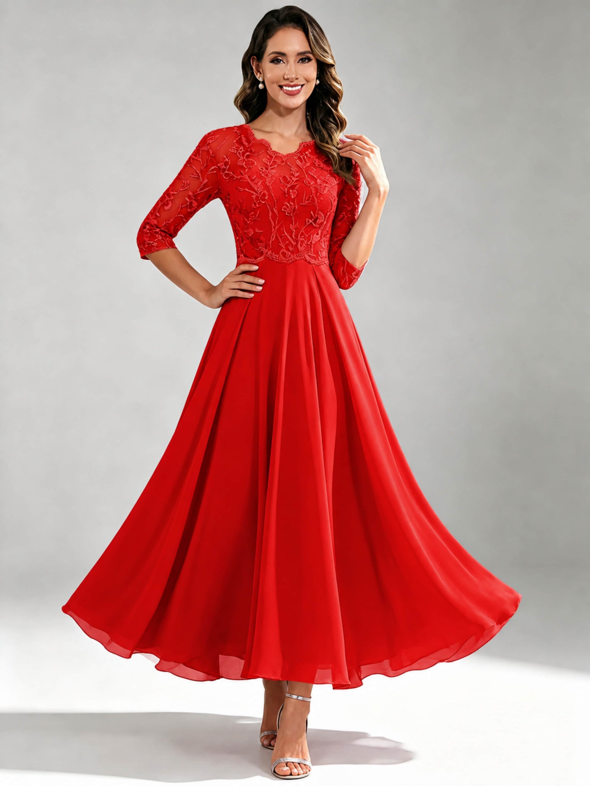 Lace Appliques Chiffon Dressy Mother of The Bride Dresses
