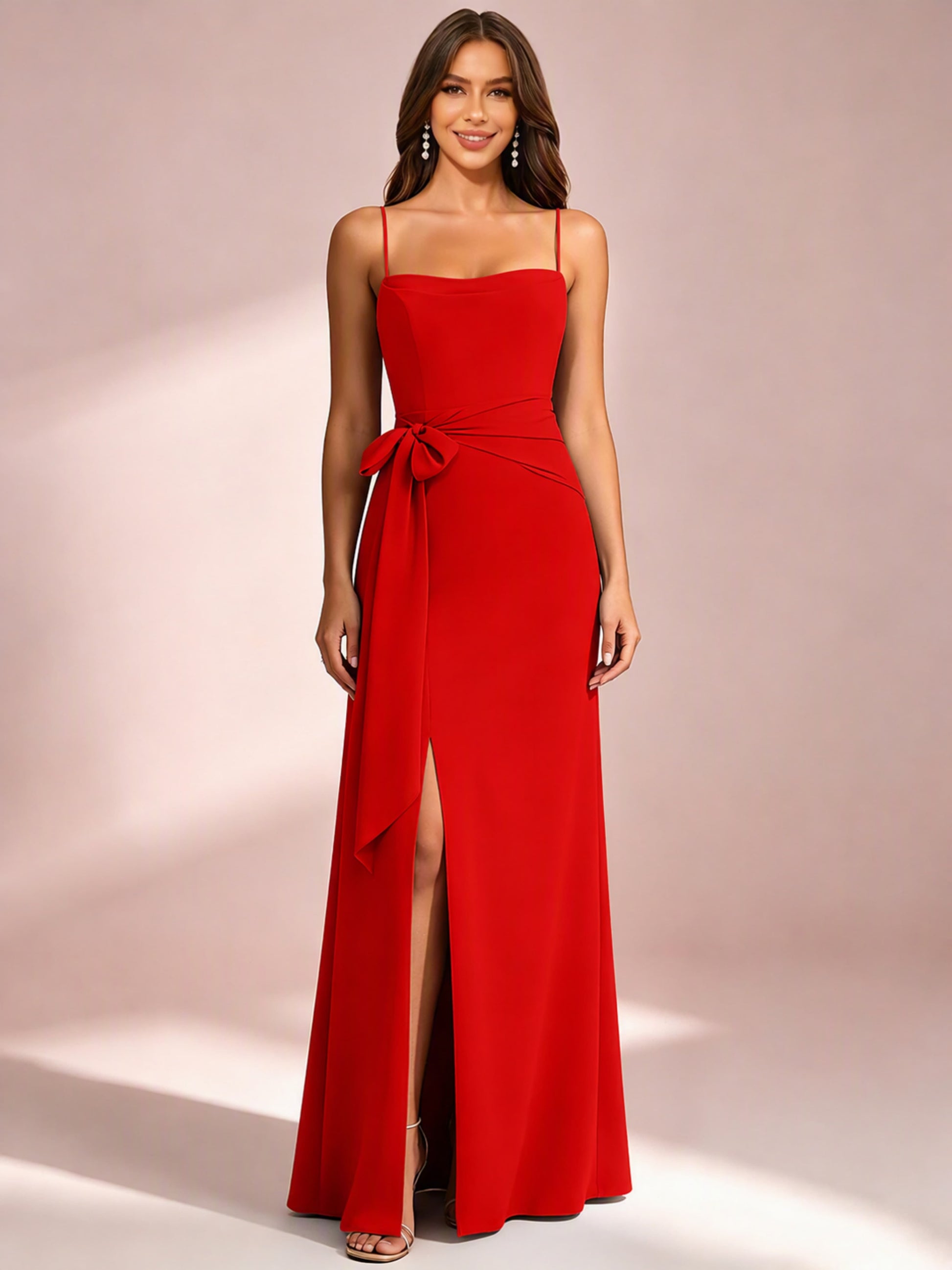 Spaghetti Straps Chiffon Bridesmaid Dress for Wedding with Belt