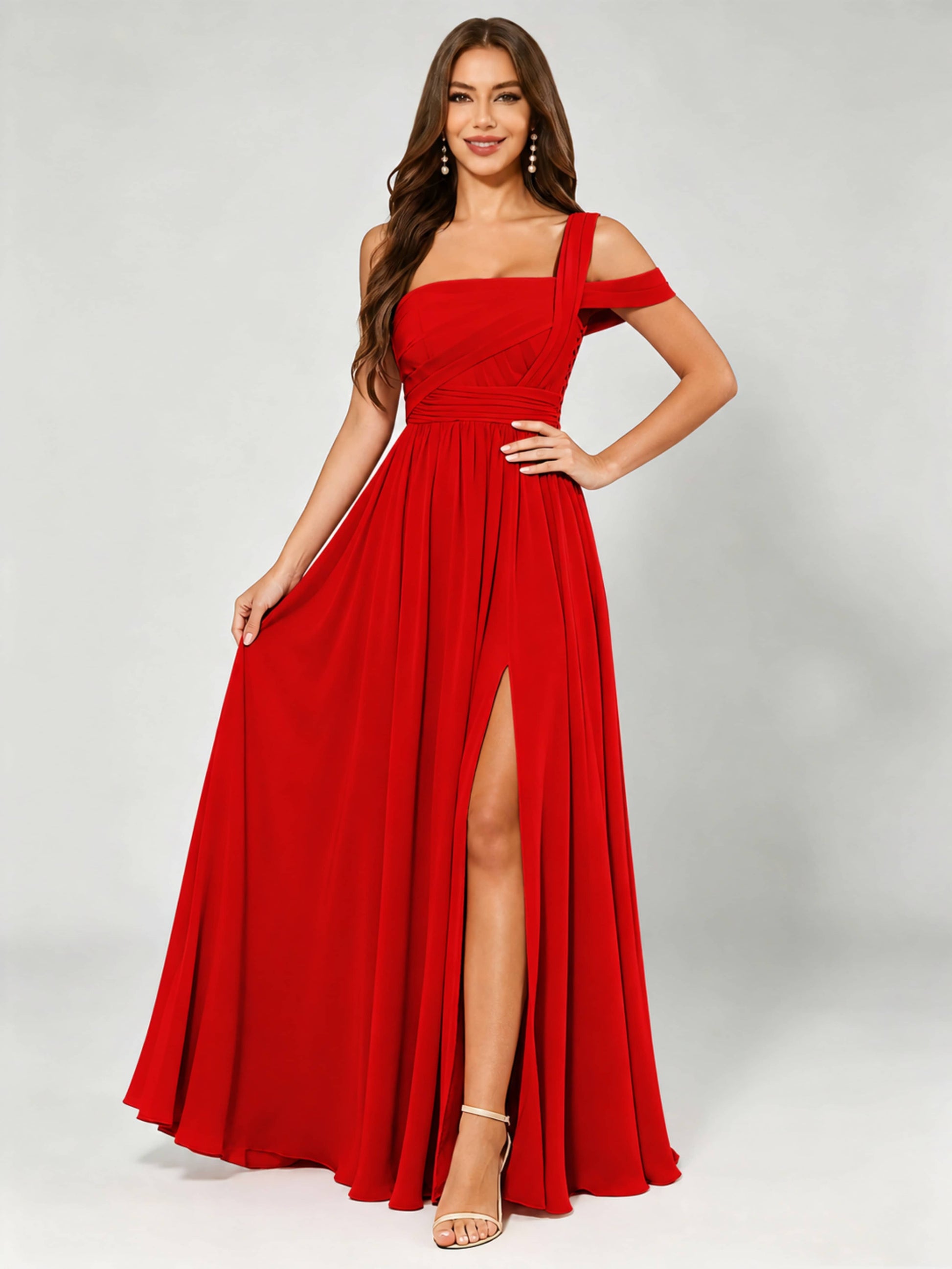 One Shoulder Chiffon Pleated Bridesmaid Dresses for Wedding