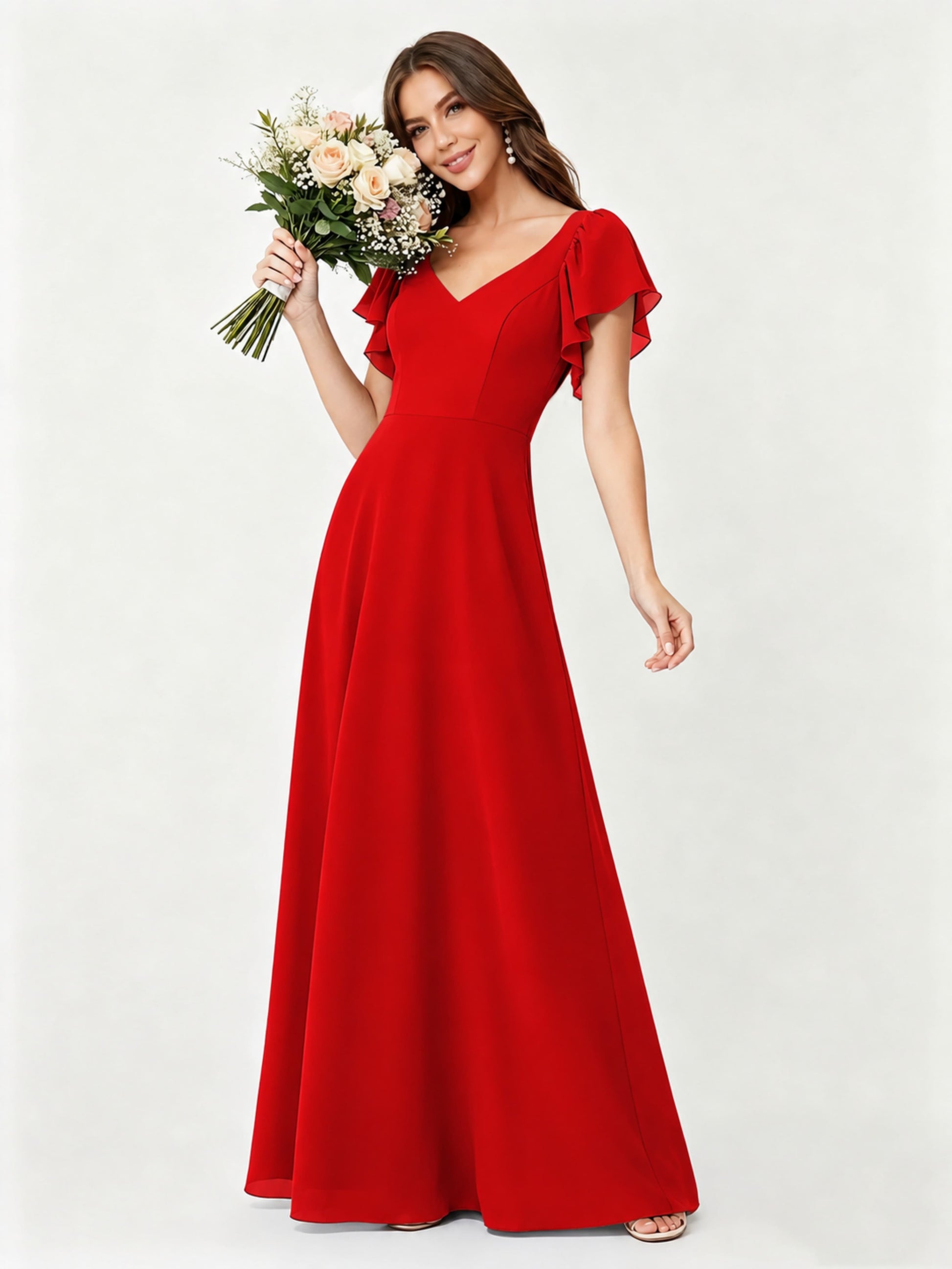 Ruffle Sleeve Chiffon Bridesmaid Dresses for Women Wedding