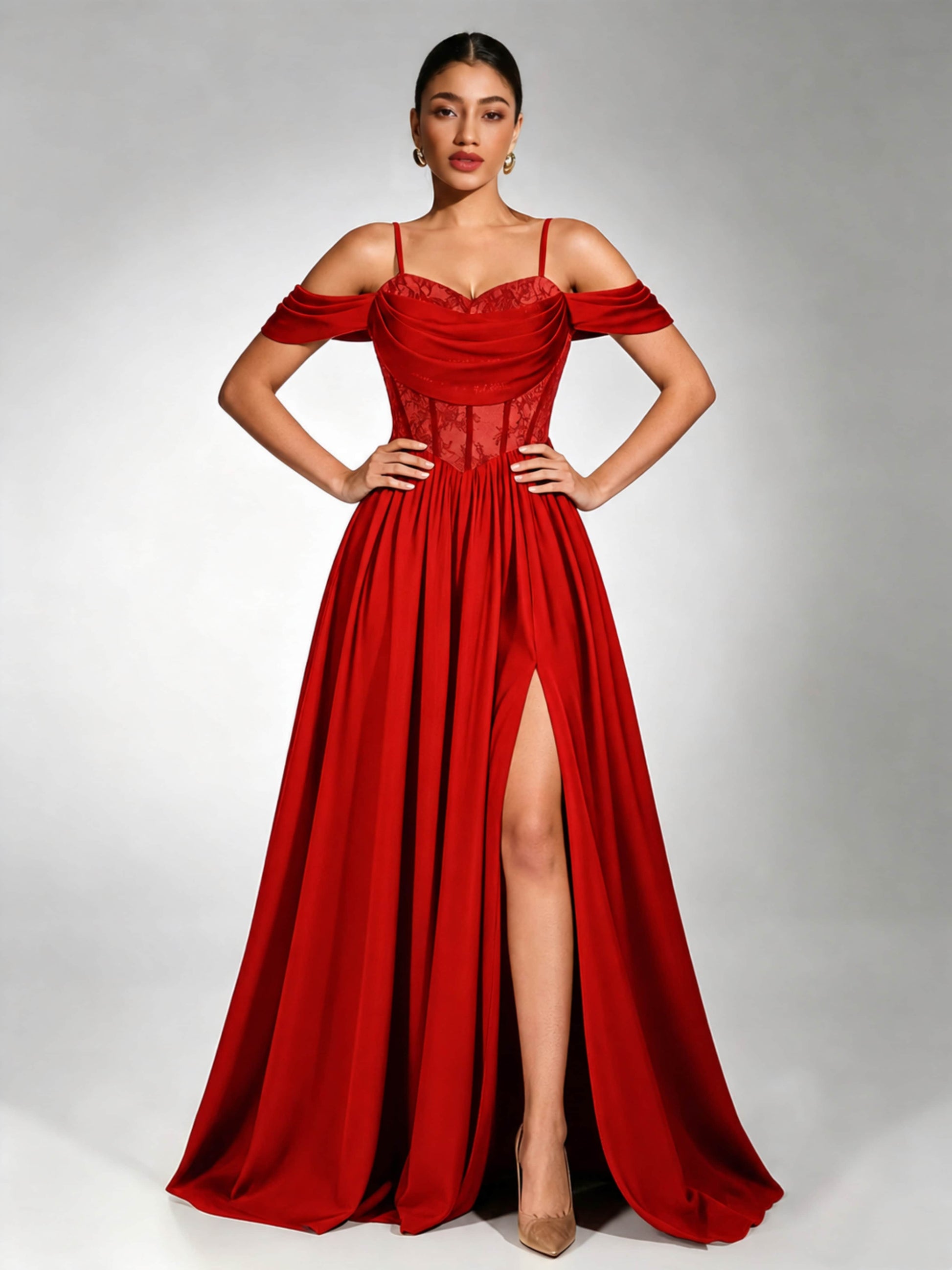 Off Shoulder Chiffon Lace Prom Dress for Teens