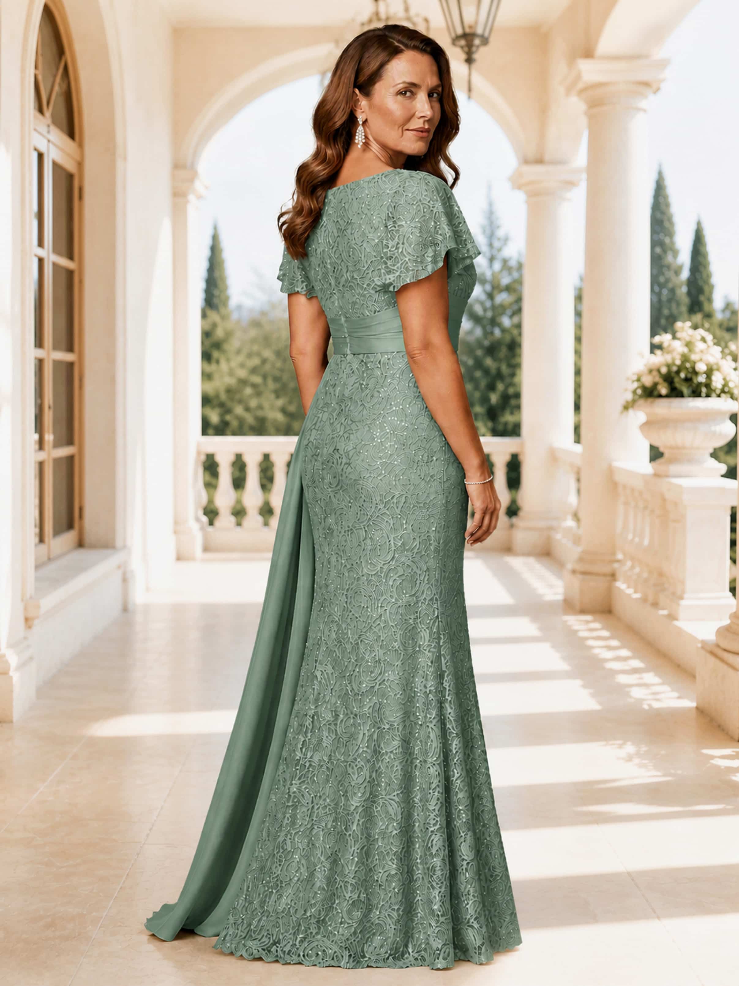 Round Neck Lace Mermaid Dressy Mother of The Bride Dresses