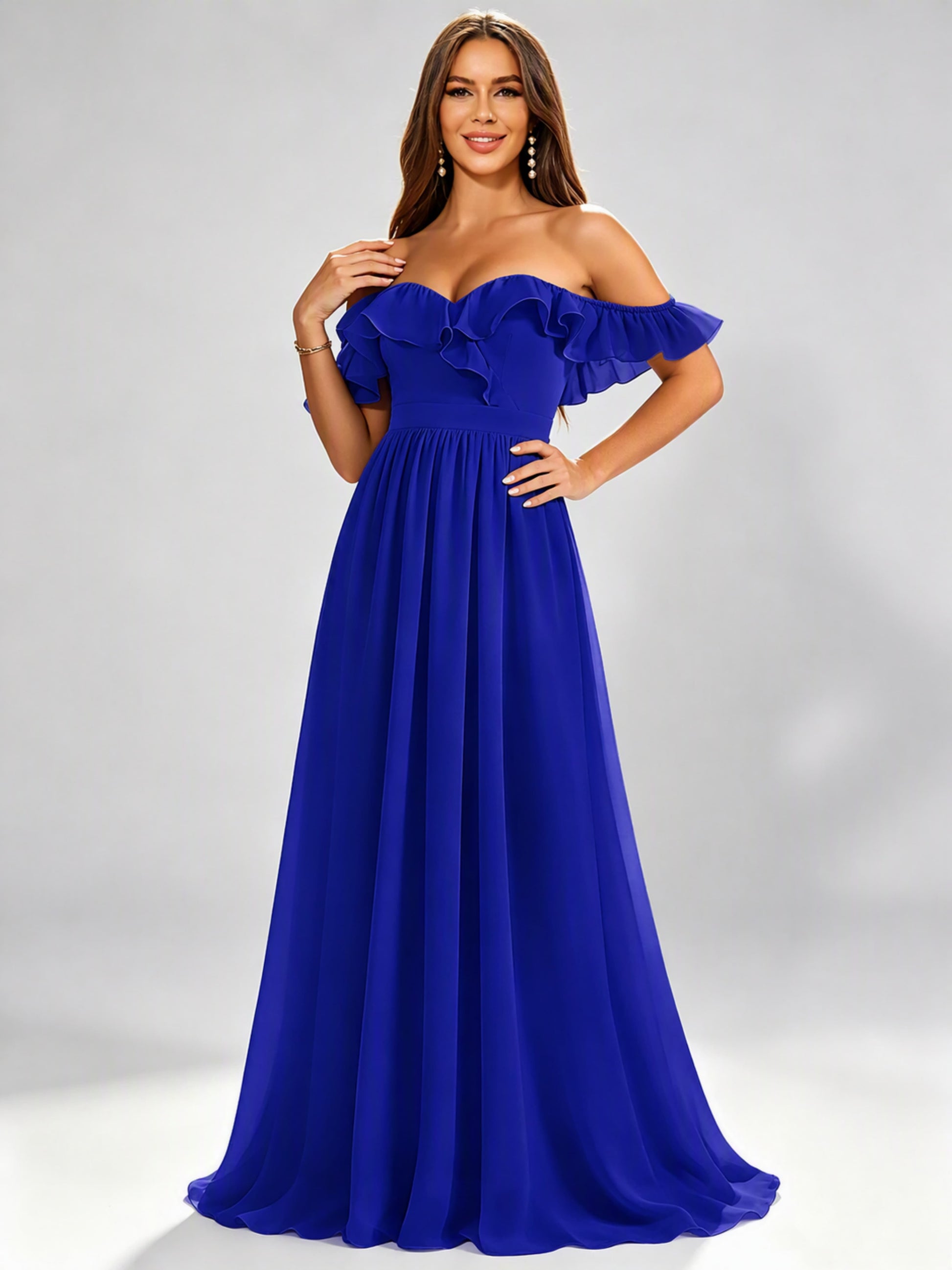 Off The Shoulder Ruffle Bridesmaid Dress Formal Evening Dresses