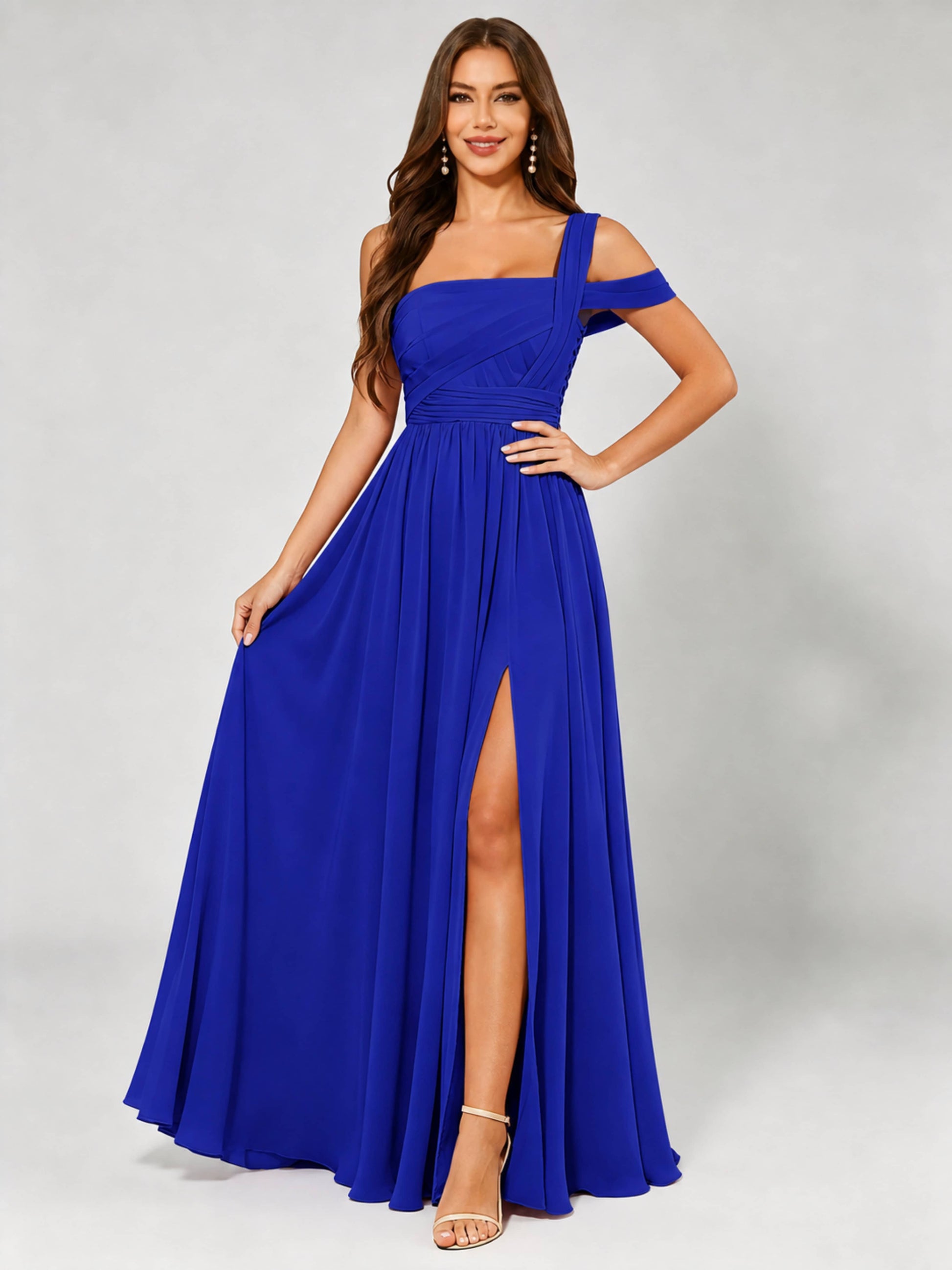 One Shoulder Chiffon Pleated Bridesmaid Dresses for Wedding