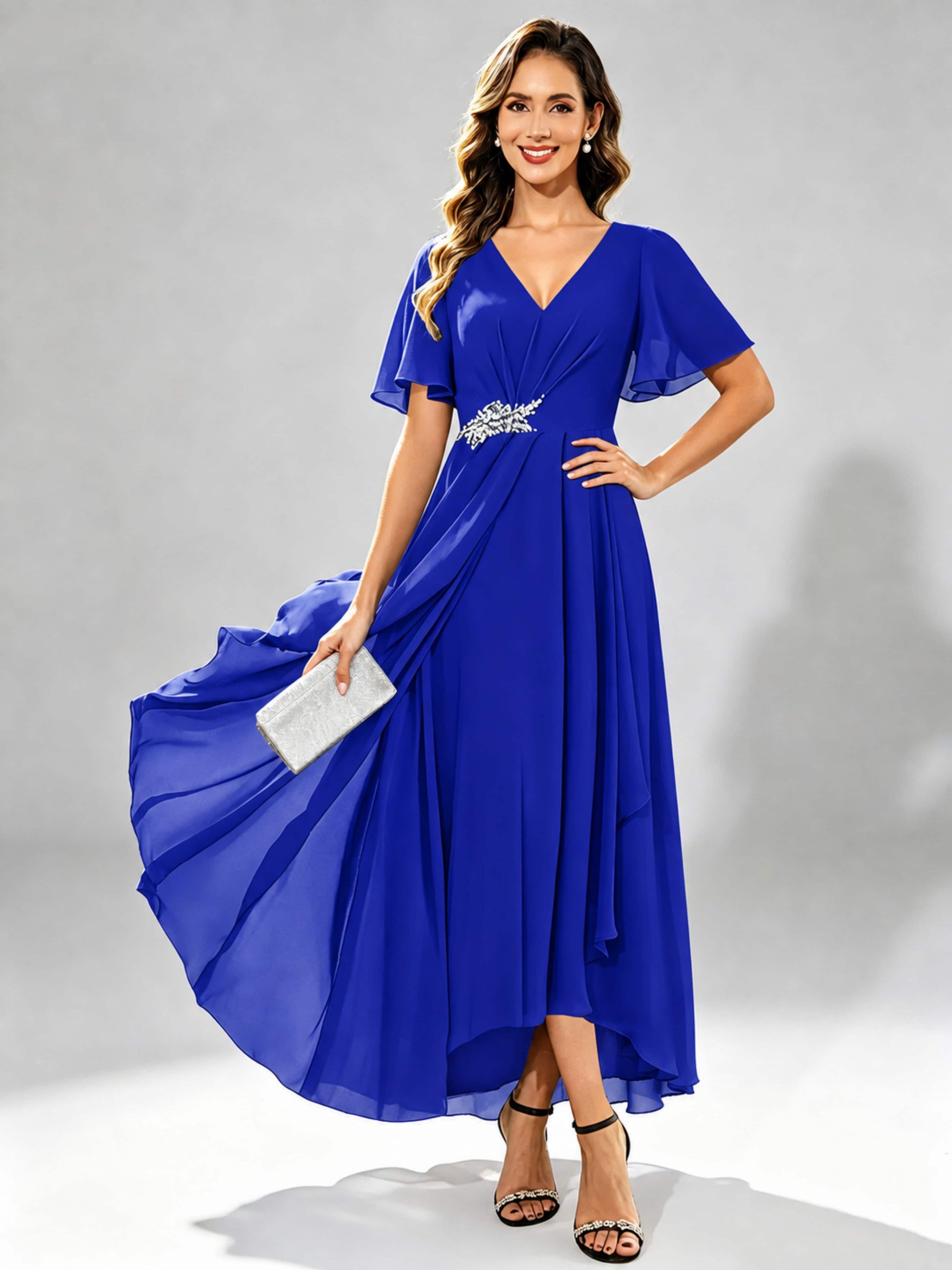 Chiffon High Low Tiered Mother of The Bride Dresses for Wedding