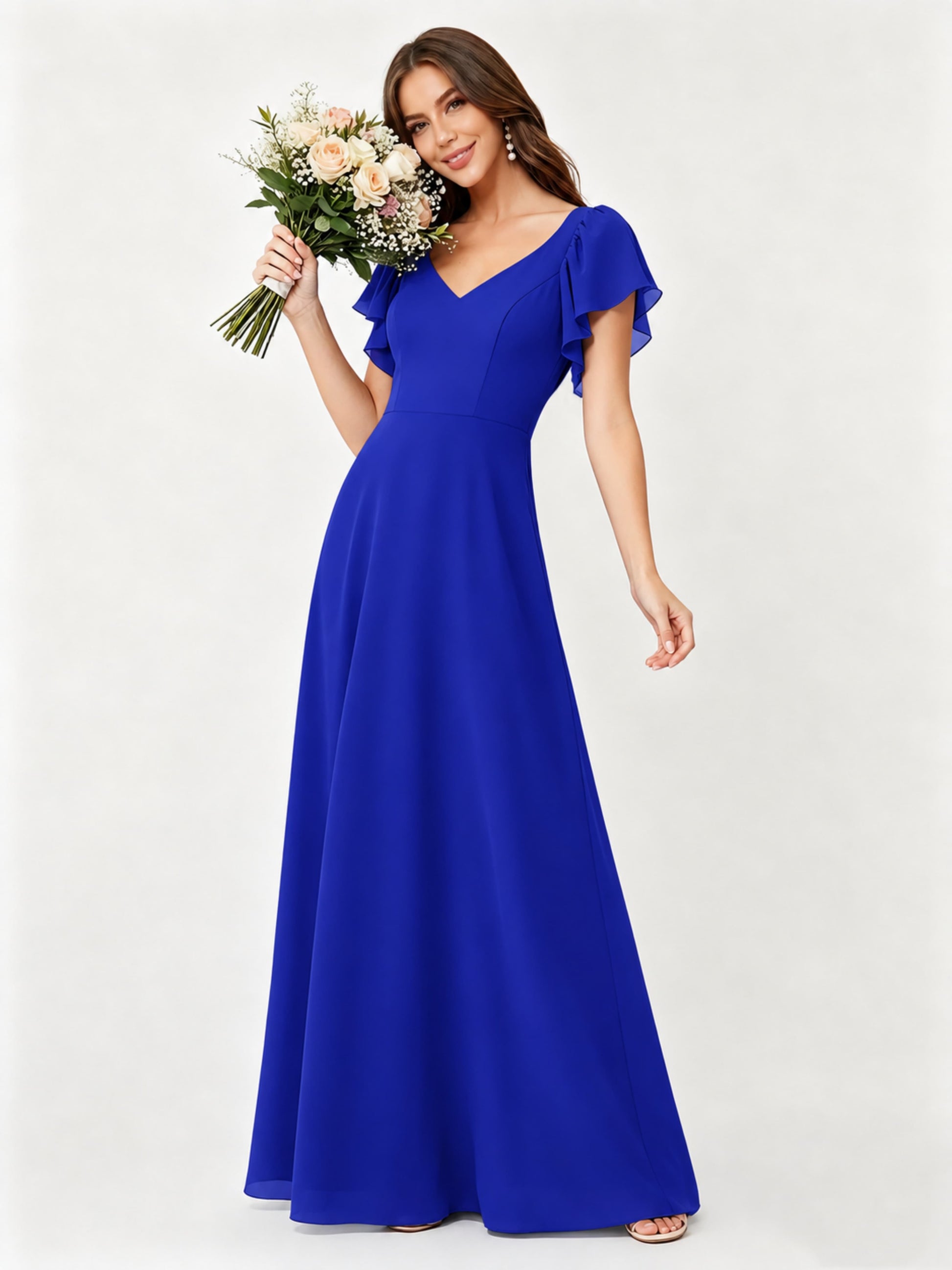 Ruffle Sleeve Chiffon Bridesmaid Dresses for Women Wedding
