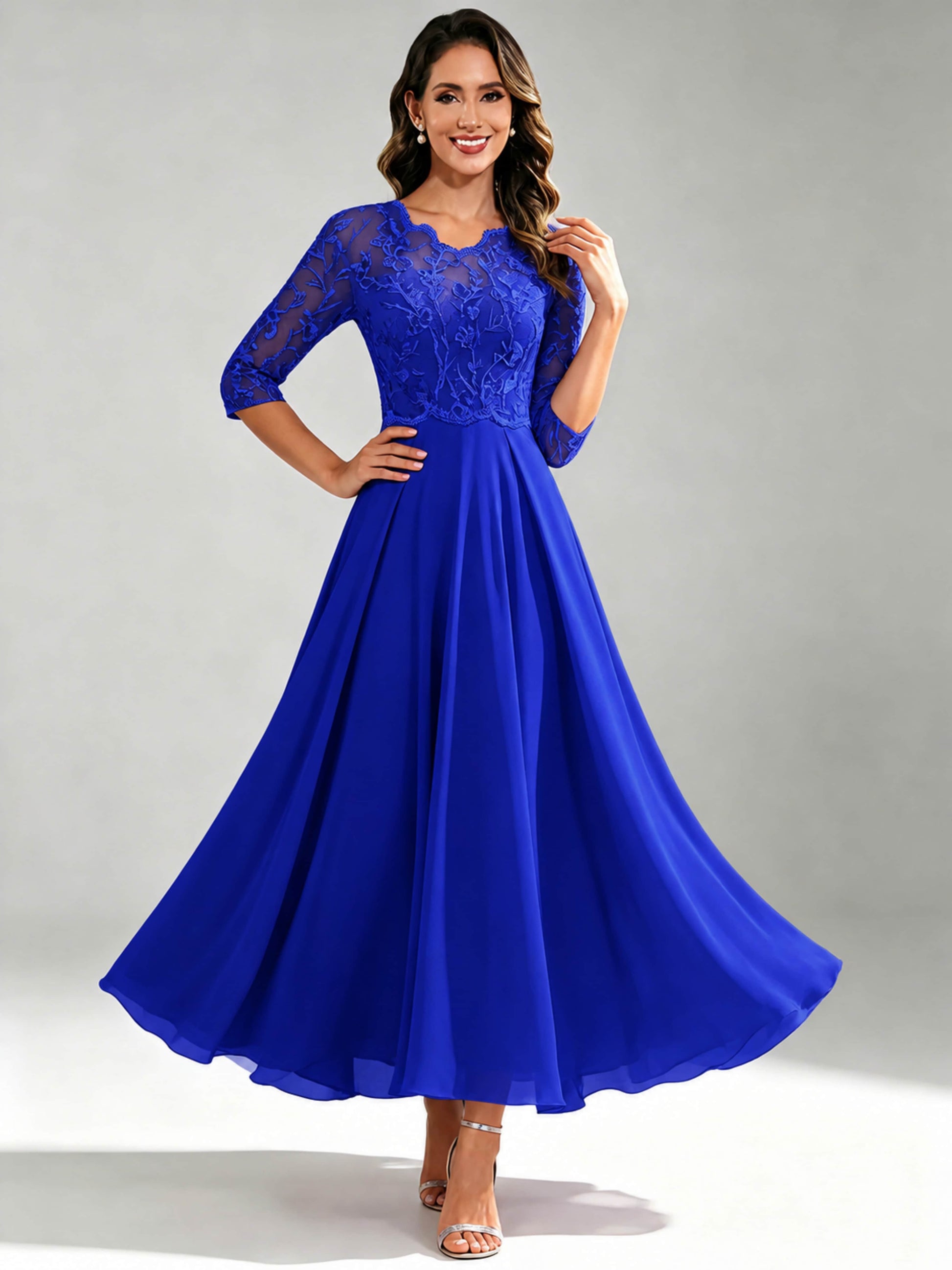Lace Appliques Chiffon Dressy Mother of The Bride Dresses