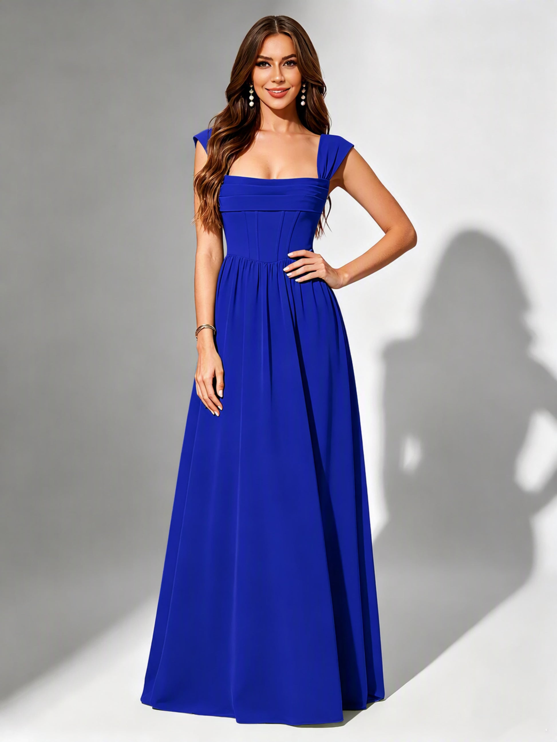 Square Neck Chiffon Bridesmaid Dress Corset Formal Gown