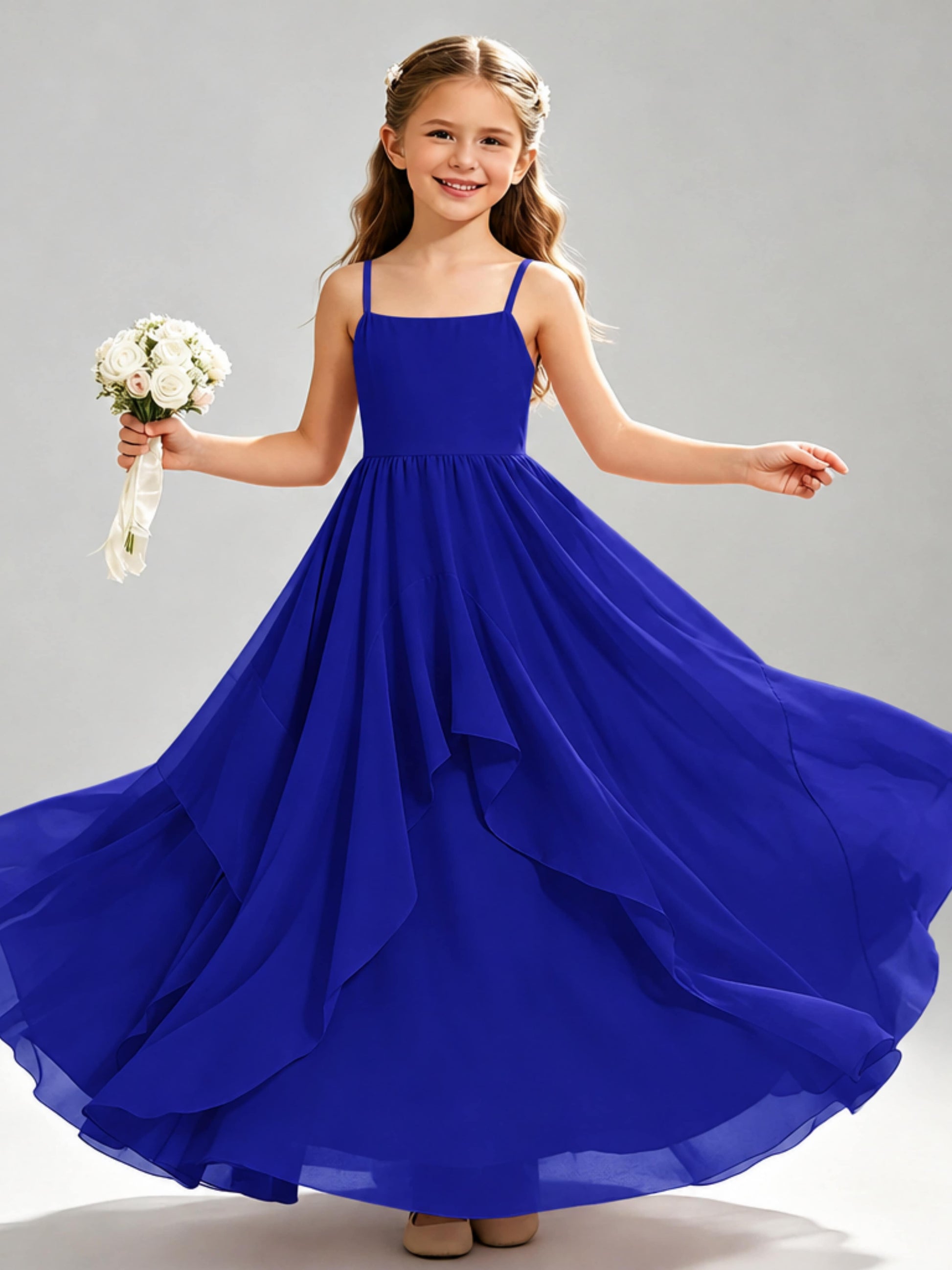 A-Line Spaghetti Straps Ruffle Junior Bridesmaid Dresses