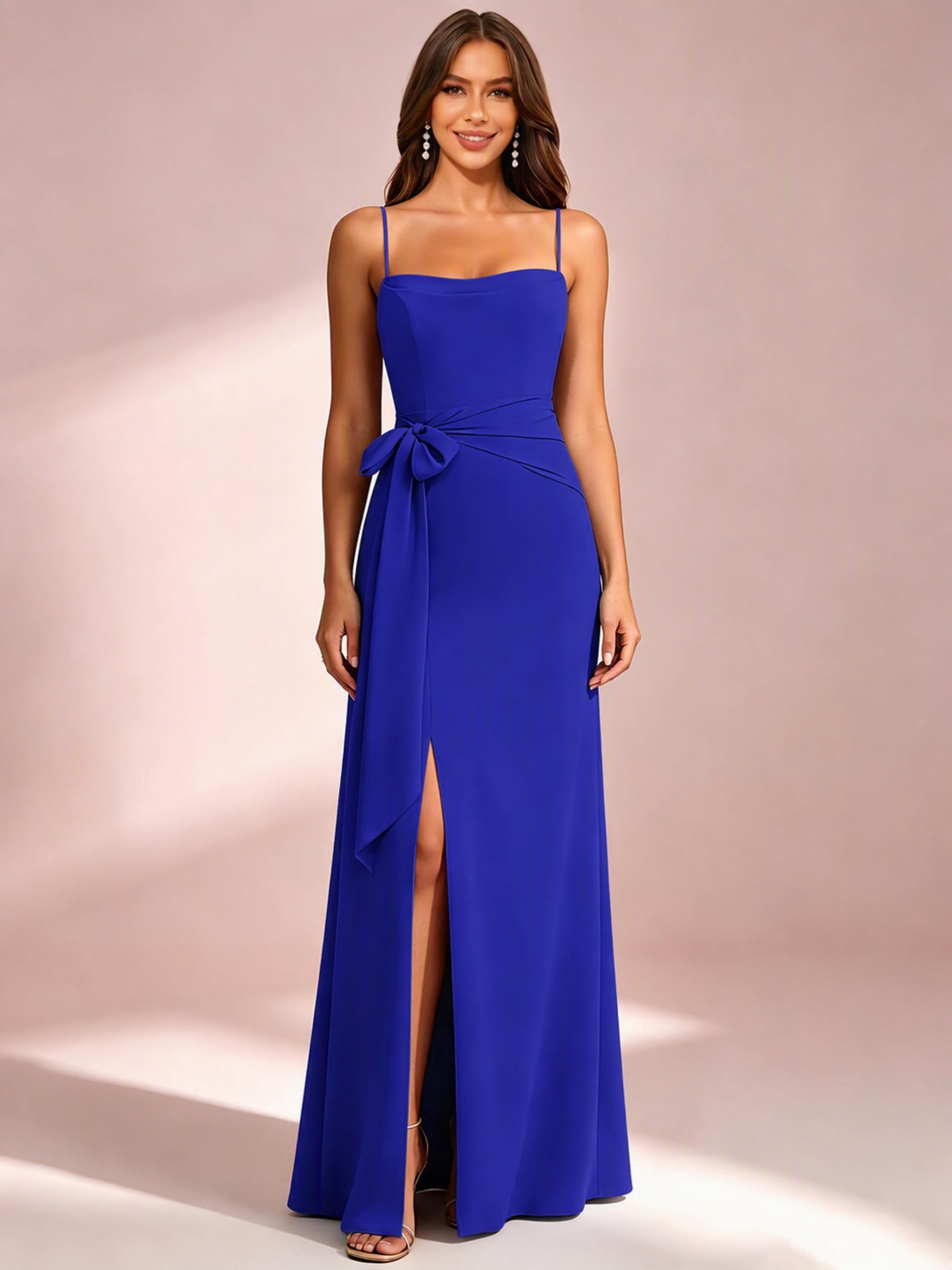 Spaghetti Straps Chiffon Bridesmaid Dress for Wedding with Belt