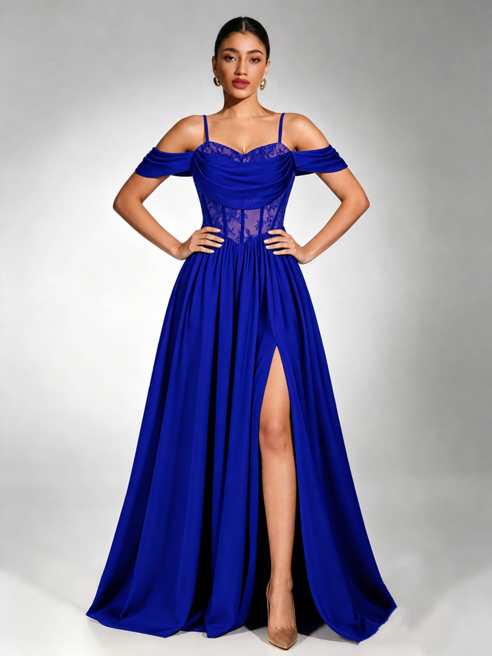 Off Shoulder Chiffon Lace Prom Dress for Teens