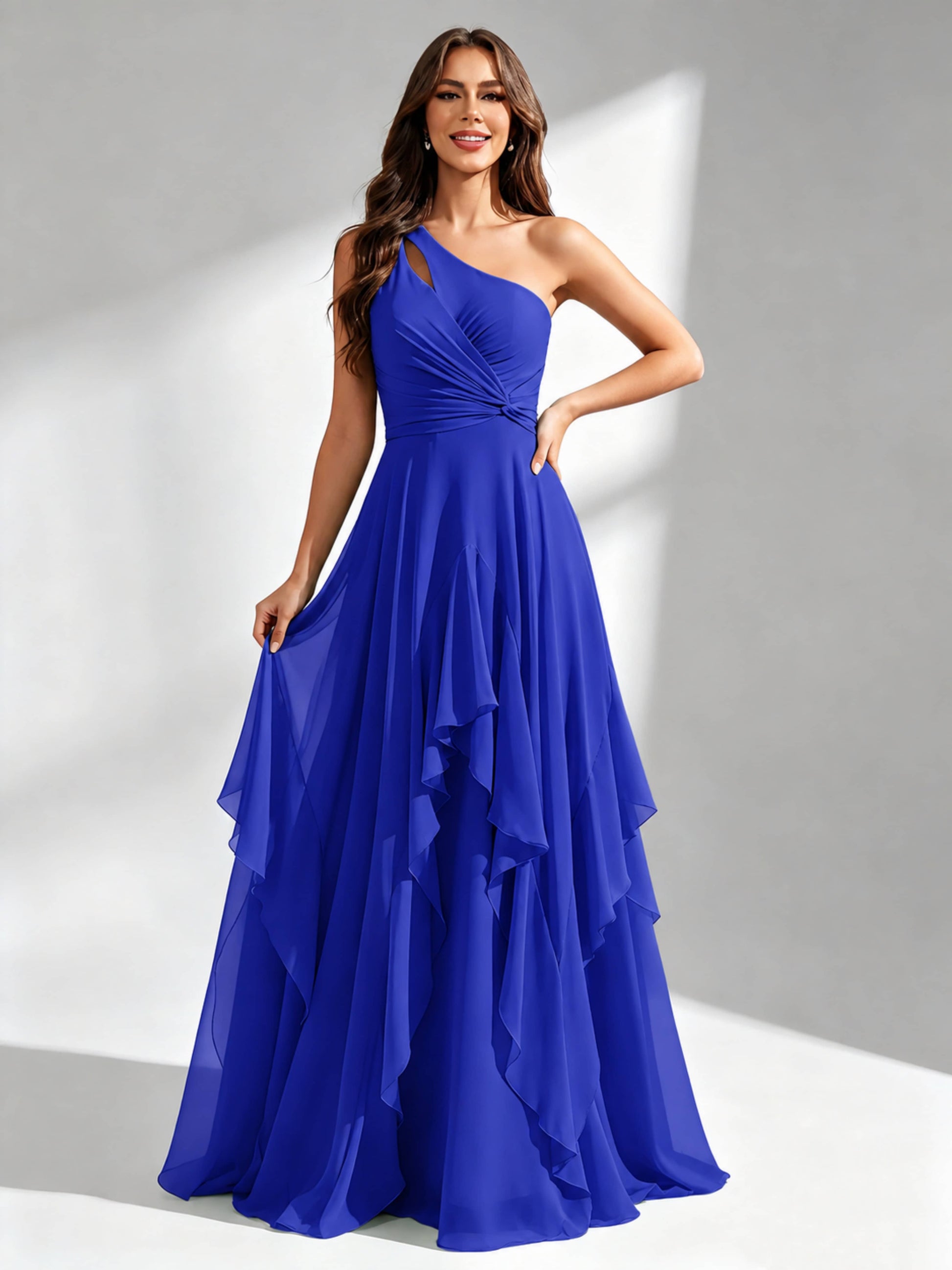 One Shoulder Ruffle Bridesmaid Dresses Formal Evening Gown