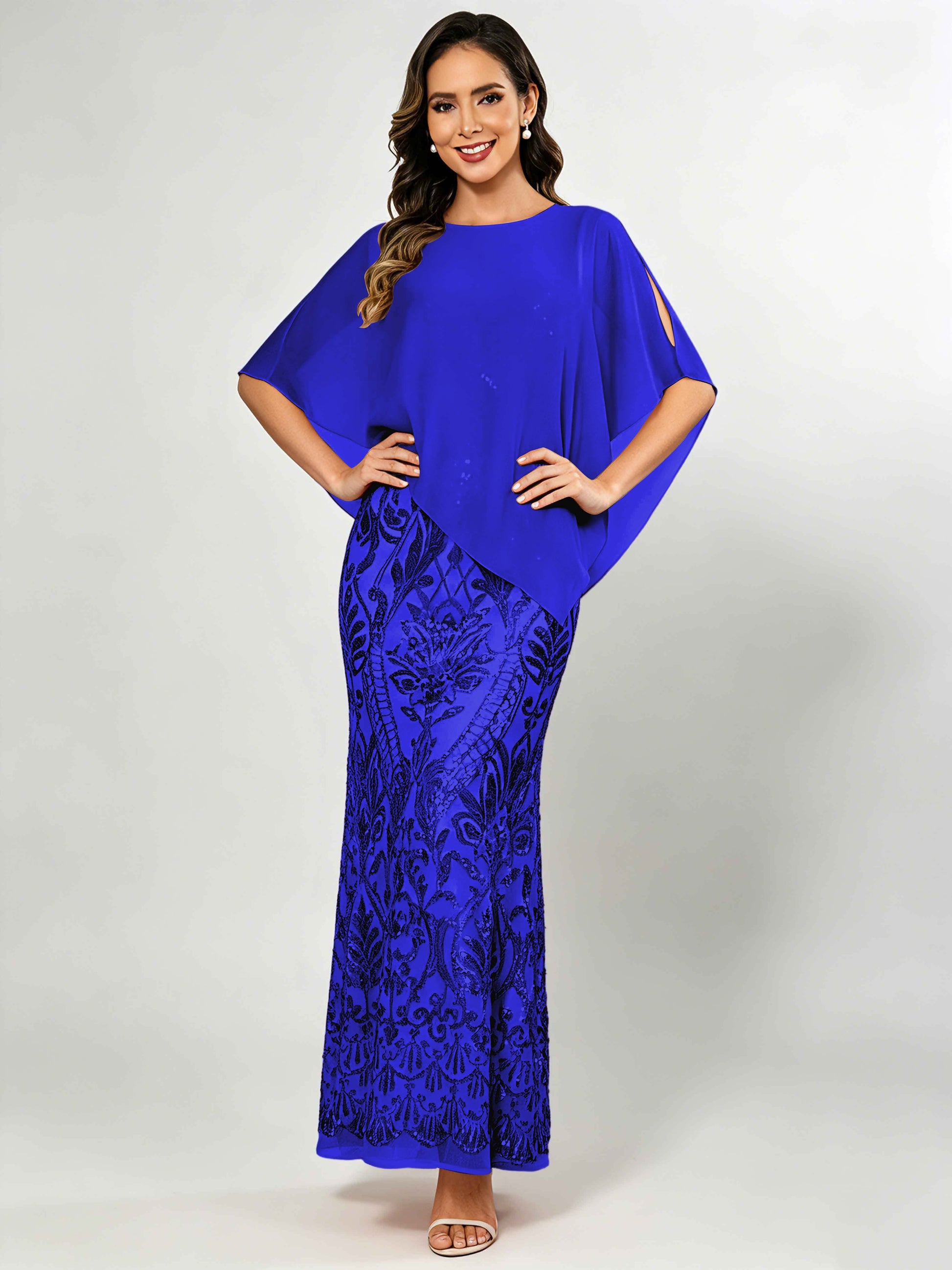 Mermaid Sequin Mother of The Bride Dress with Chiffon Cape