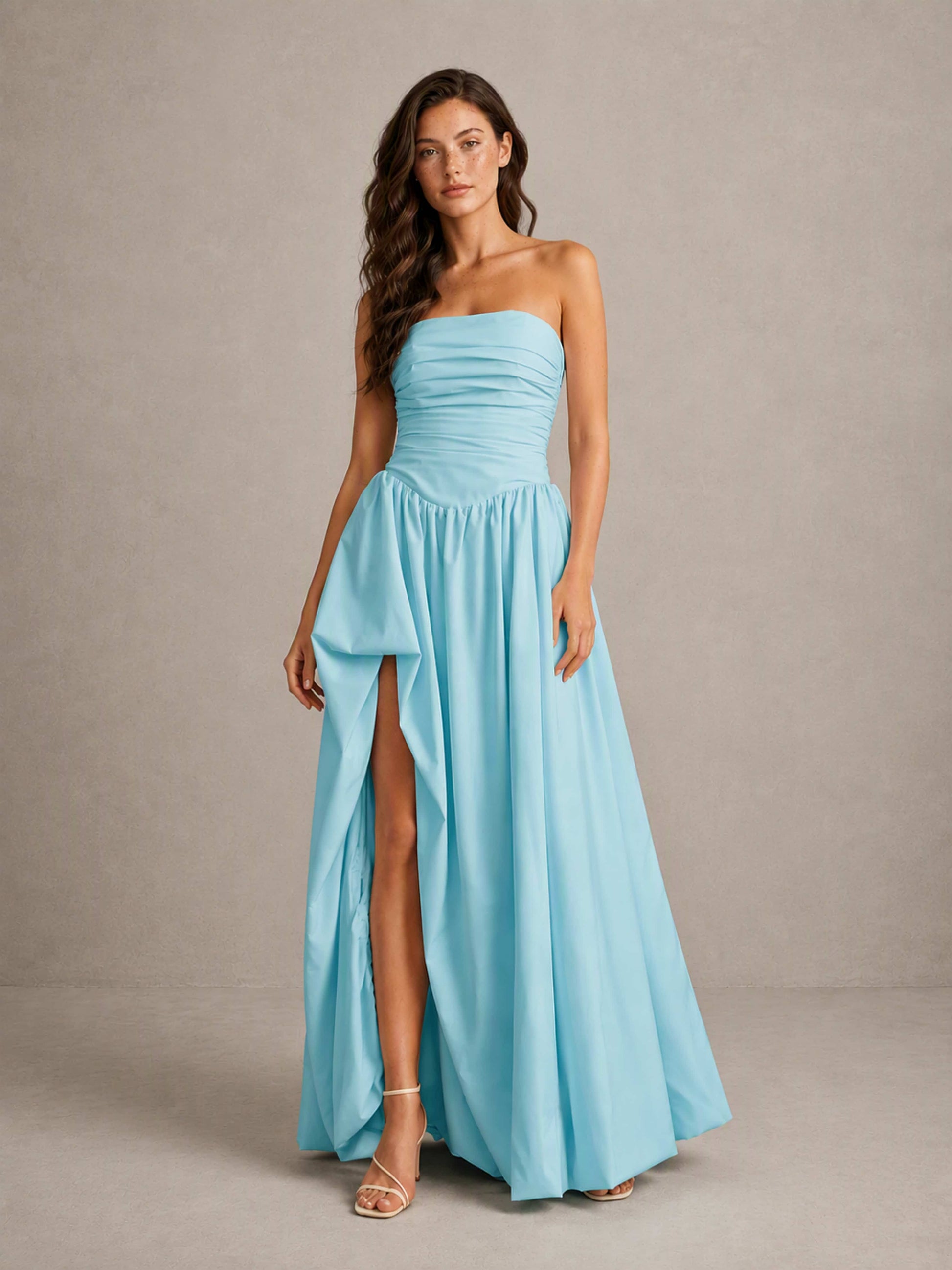 Strapless Bubble Formal Wedding Guest Dress with Slit