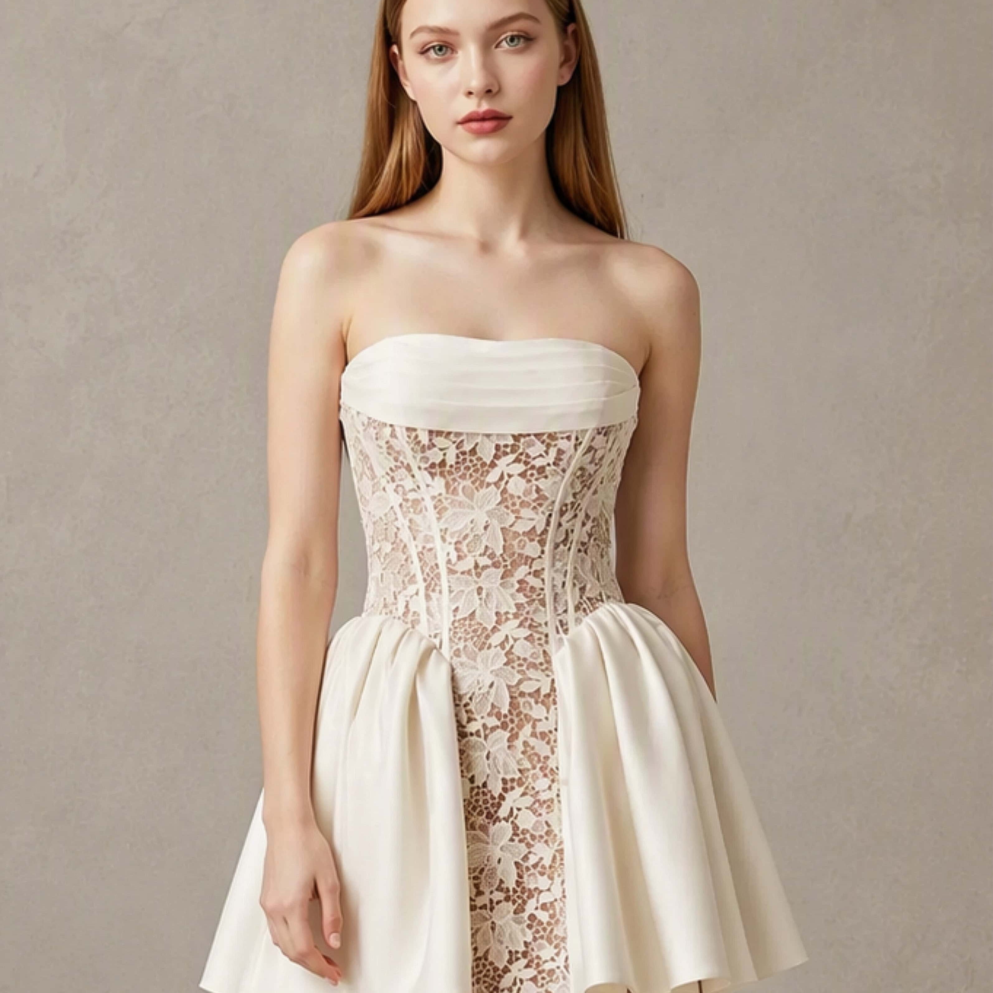 Satin Lace A-Line Short Wedding Dress for Women