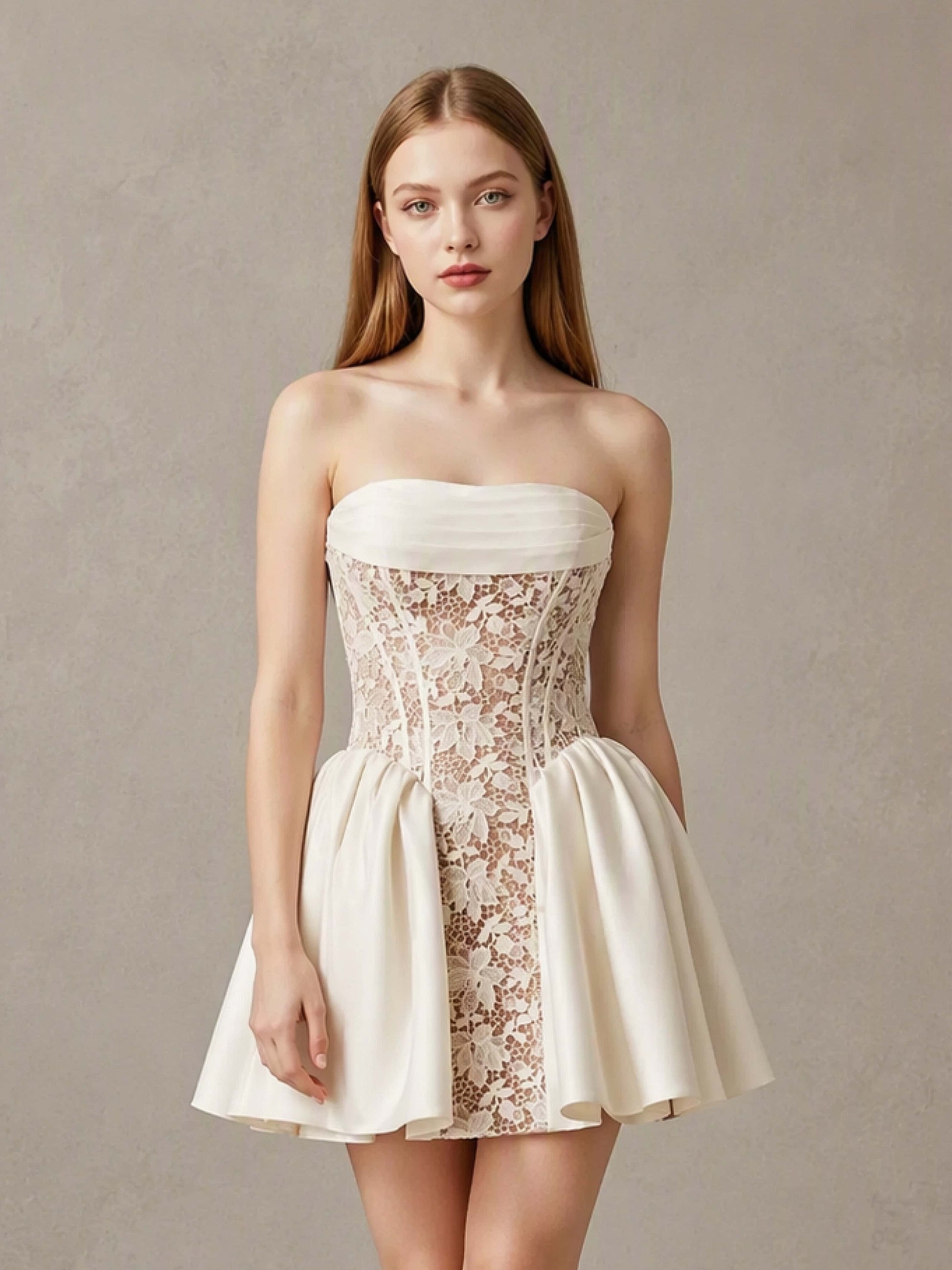 Satin Lace A-Line Short Wedding Dress for Women