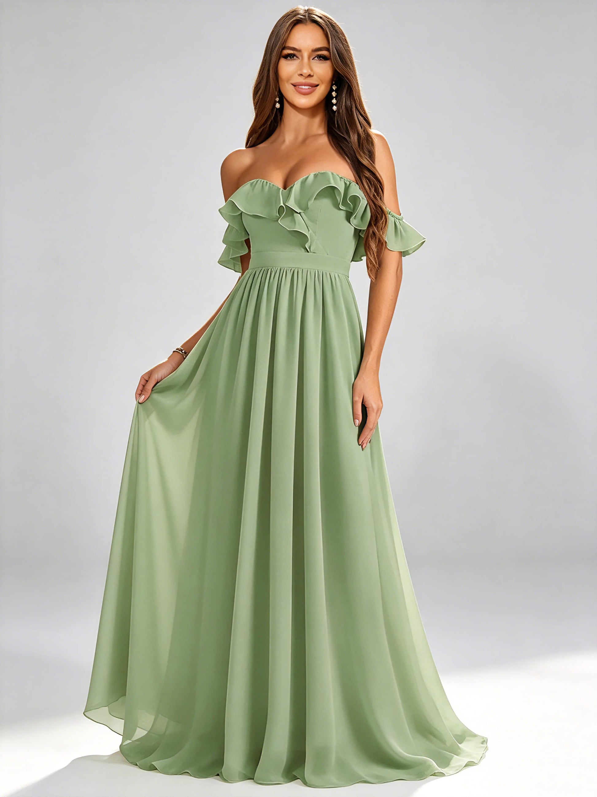 Off The Shoulder Ruffle Bridesmaid Dress Formal Evening Dresses