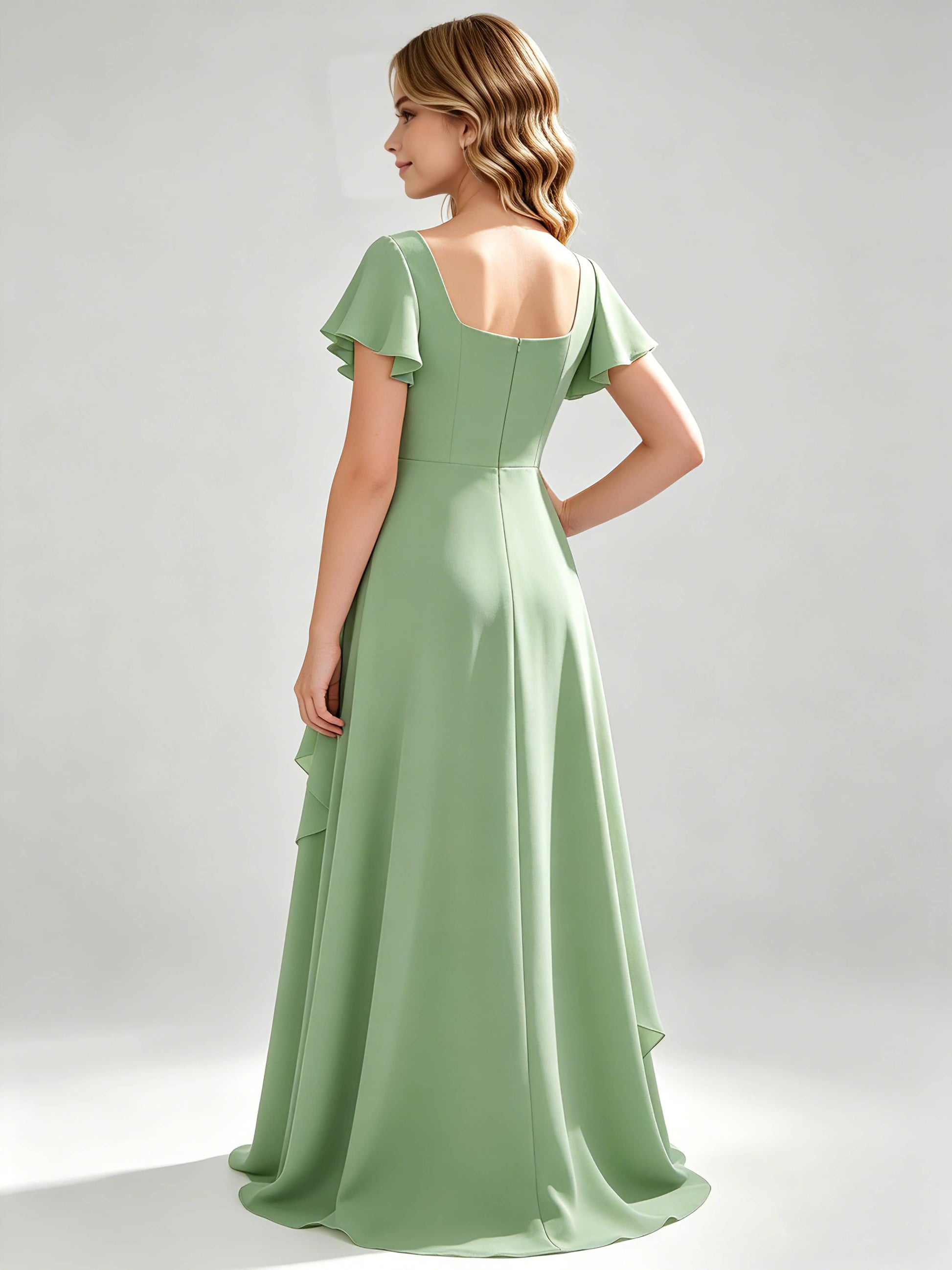 A-Line Square Neck Ruffle Junior Bridesmaid Dresses