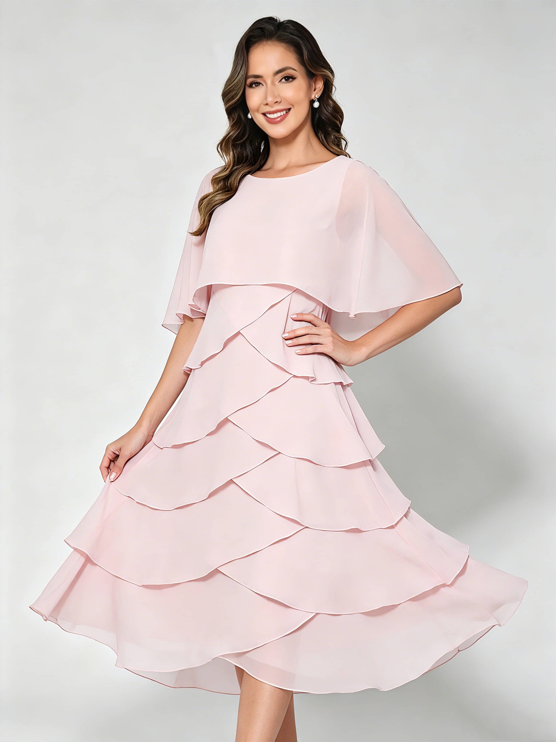 Chiffon Tiered Mother of The Bride Dress for Women Wedding