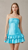 Satin Ruffle Tiered Mini Homecoming Dresses