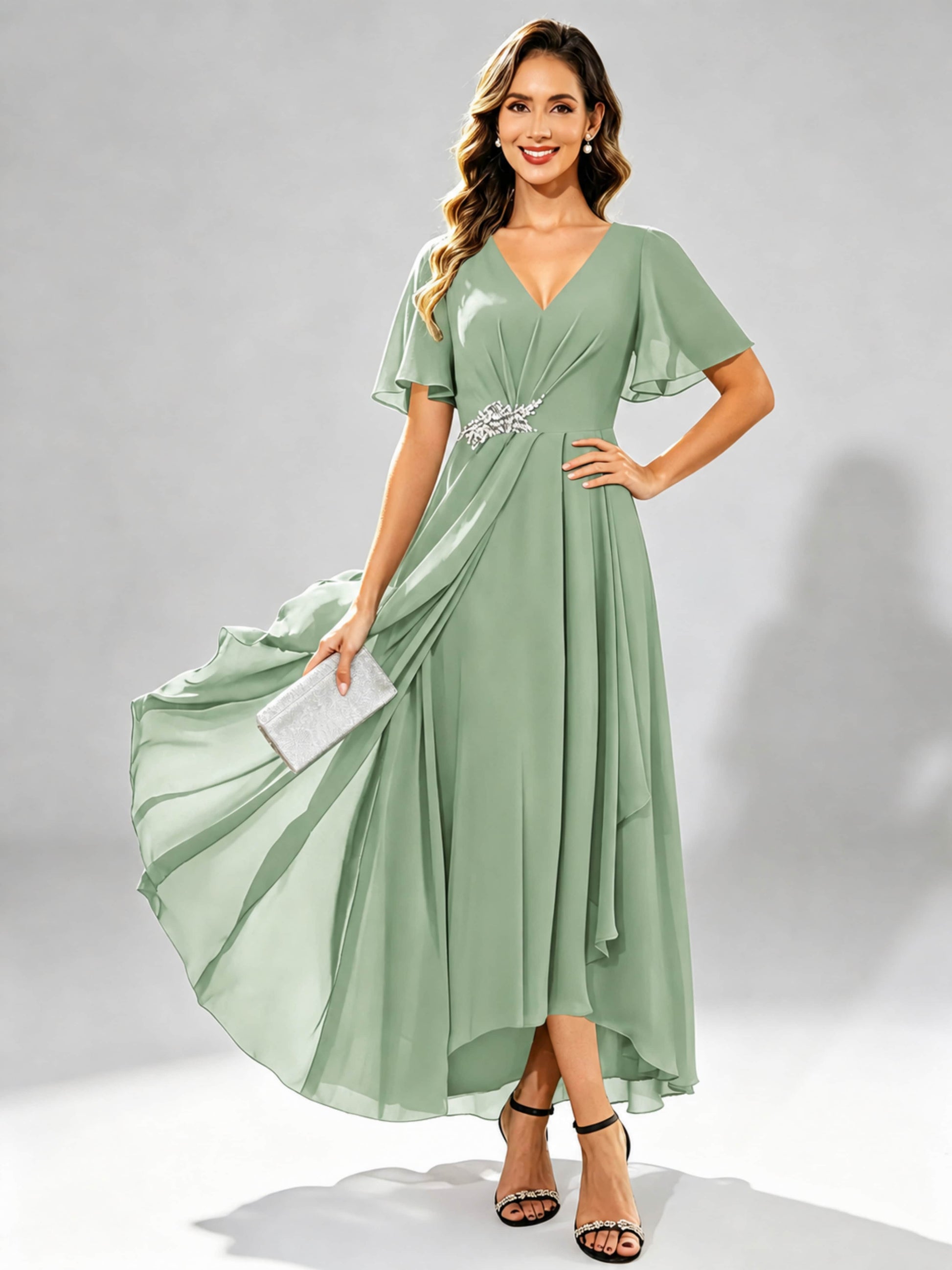 Chiffon High Low Tiered Mother of The Bride Dresses for Wedding