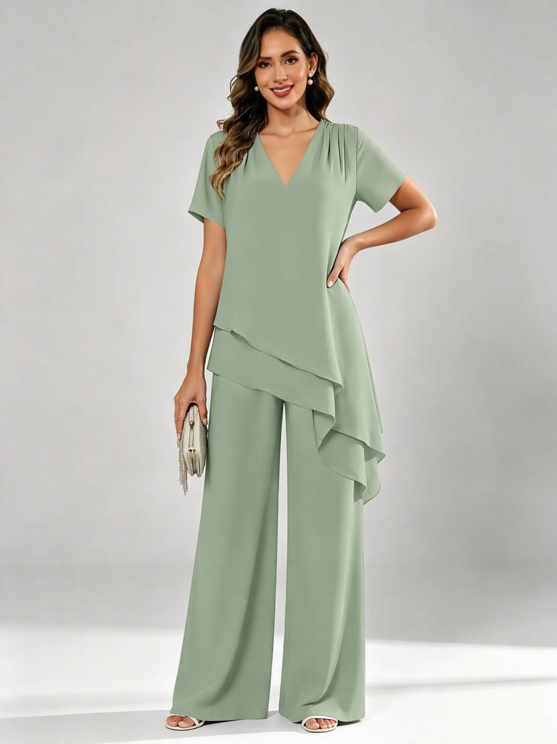 Chiffon 2 Pieces Dressy Mother of The Birde Pant Suits