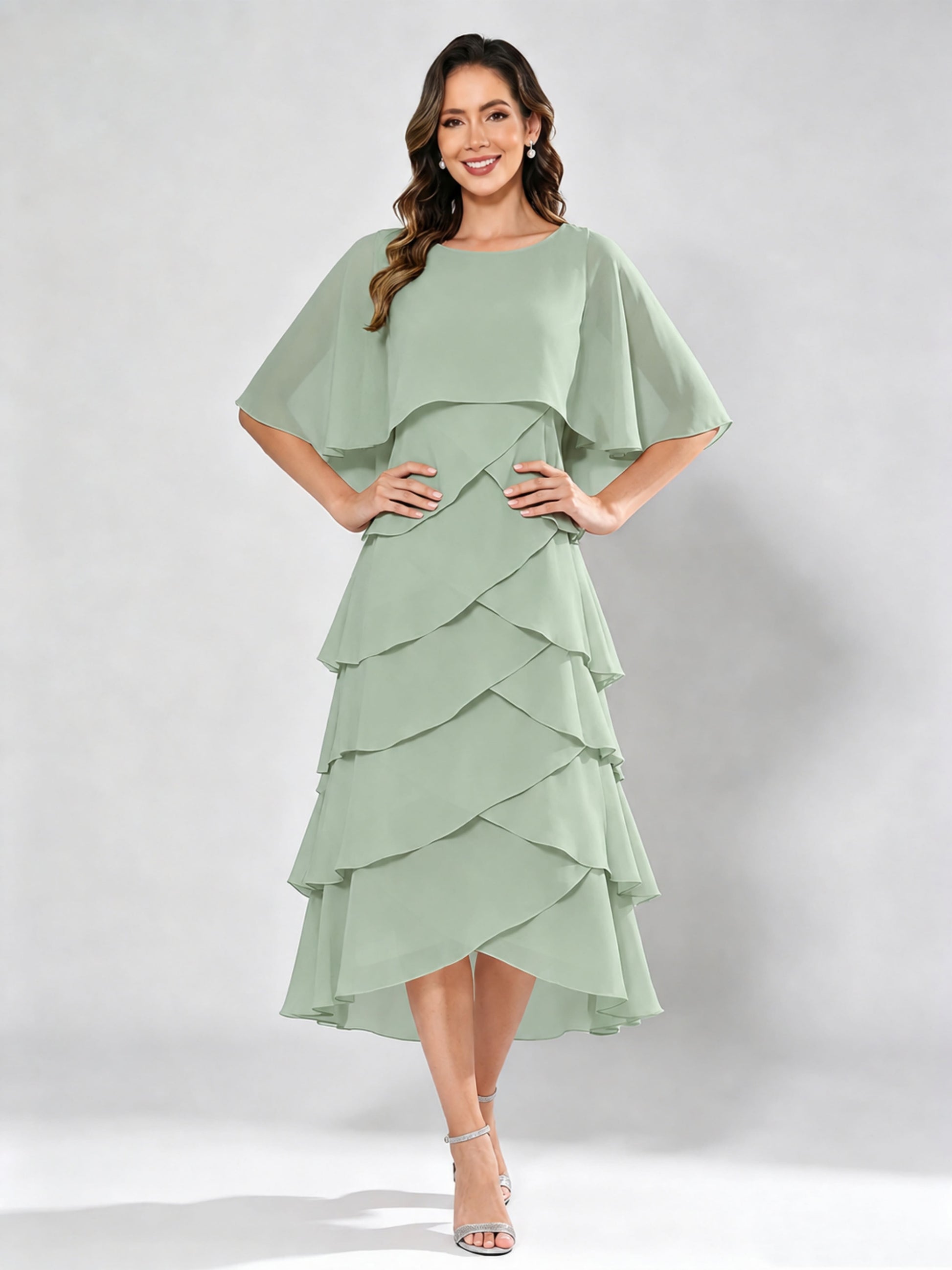 Chiffon Tiered Mother of The Bride Dress for Women Wedding