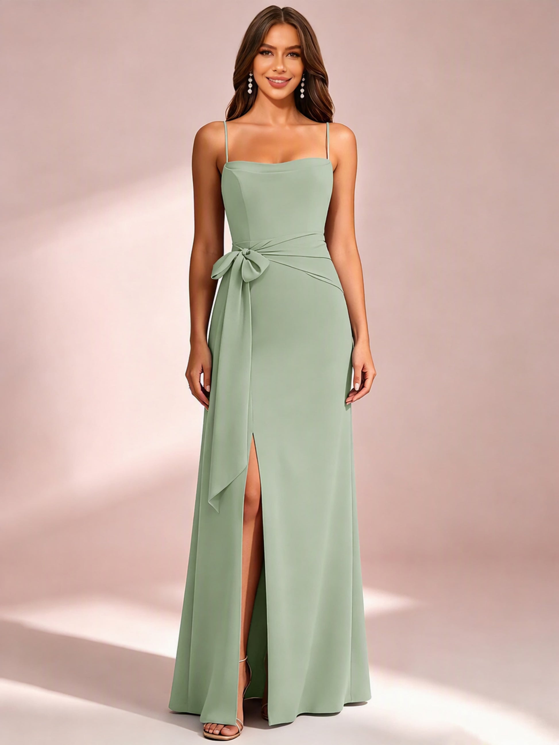 Spaghetti Straps Chiffon Bridesmaid Dress for Wedding with Belt
