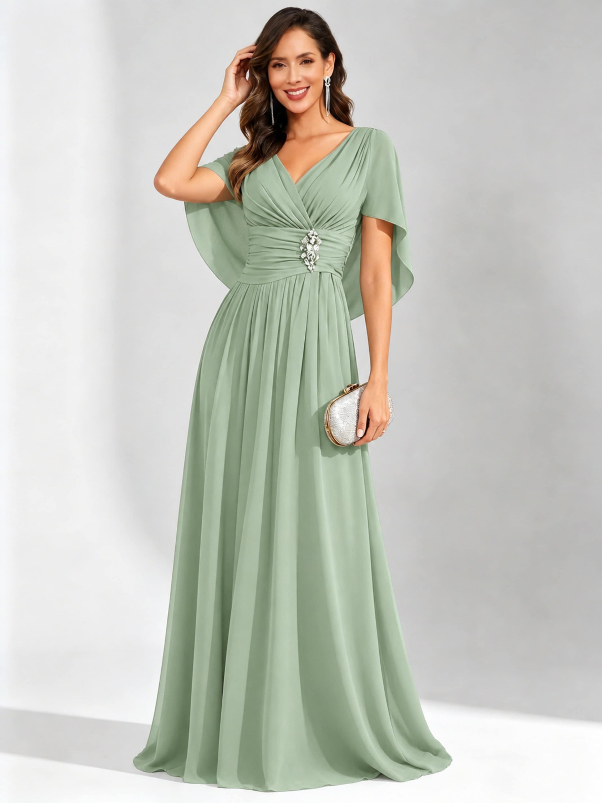 Long Chiffon Dressy Mother of The Bride Dresses with Cape
