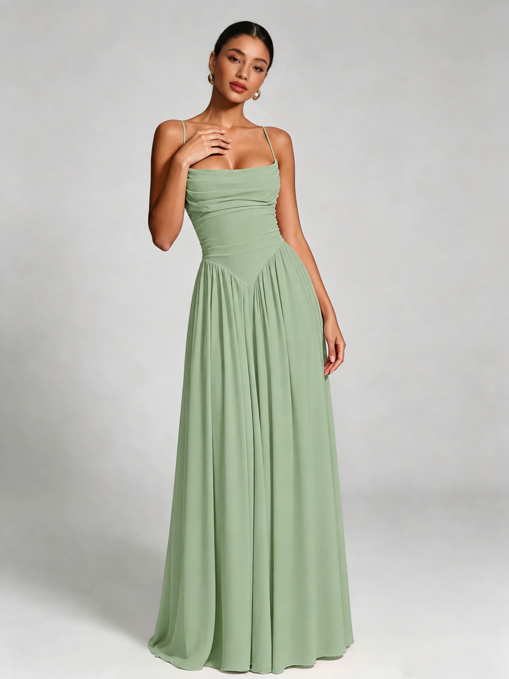 Spaghetti Straps Bridesmaid Dresses Chiffon Backless Wedding Guest Gown